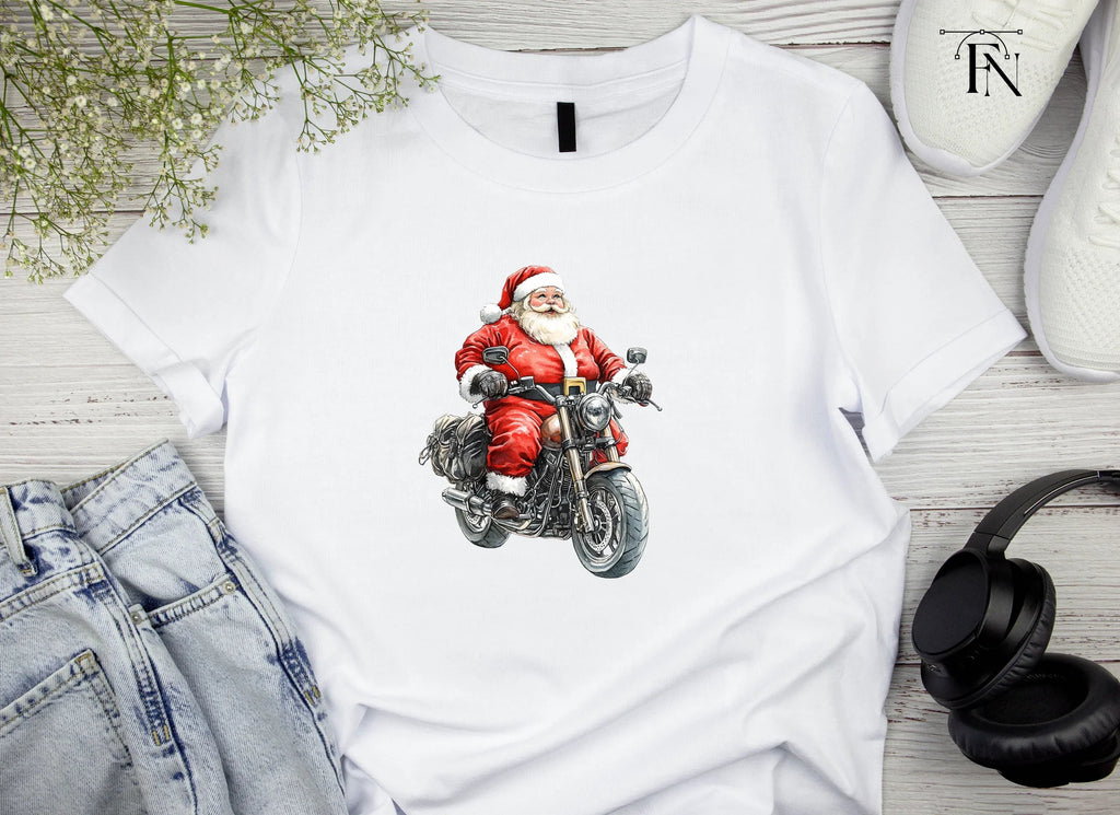Santa Riding Motorcycle Christmas Clipart Bundle