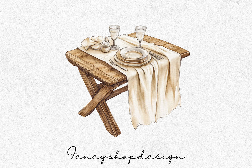 Rustic Wooden Tables Clipart Bundle