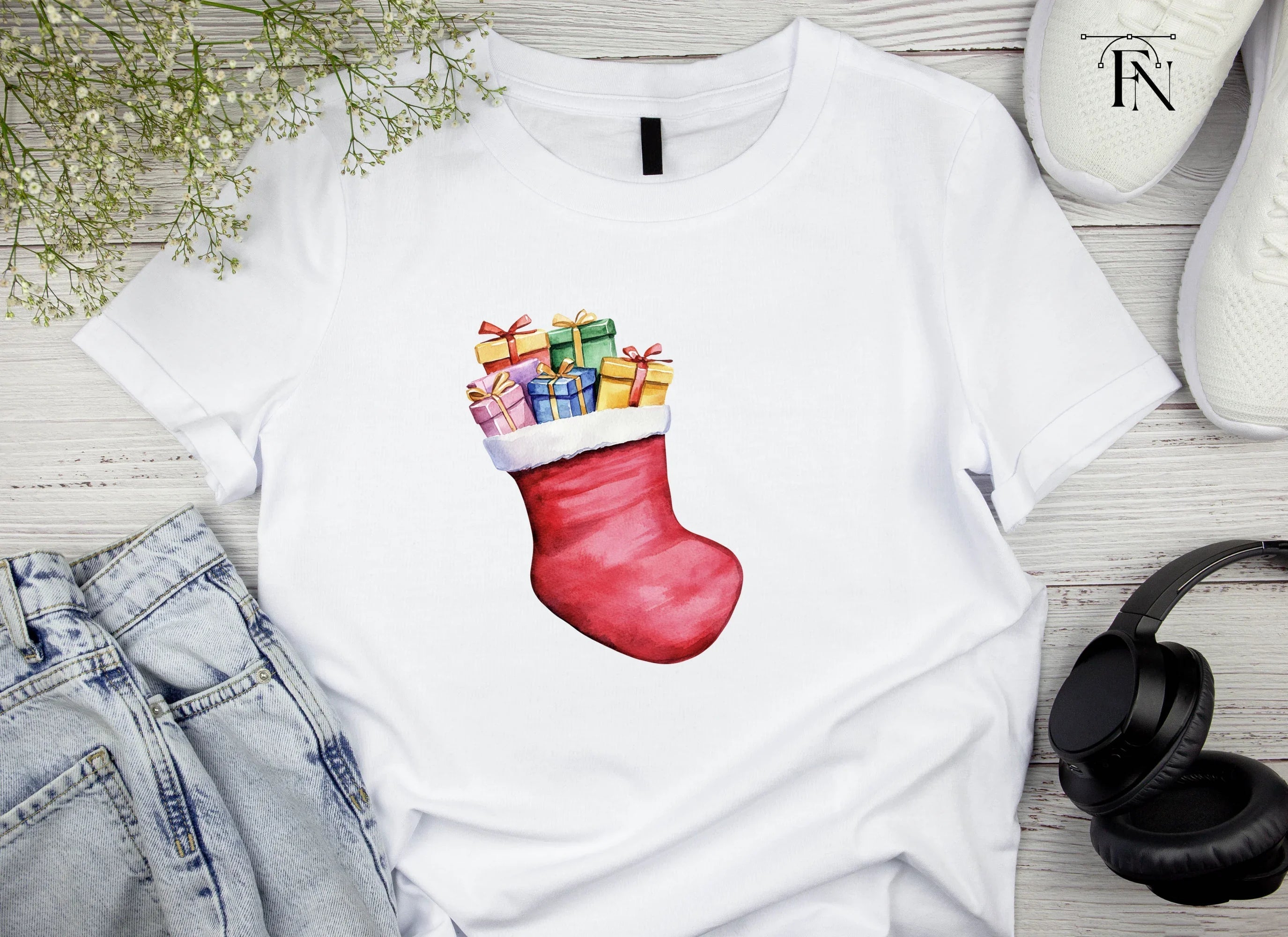 Christmas Stockings with Gifts Clipart Bundle