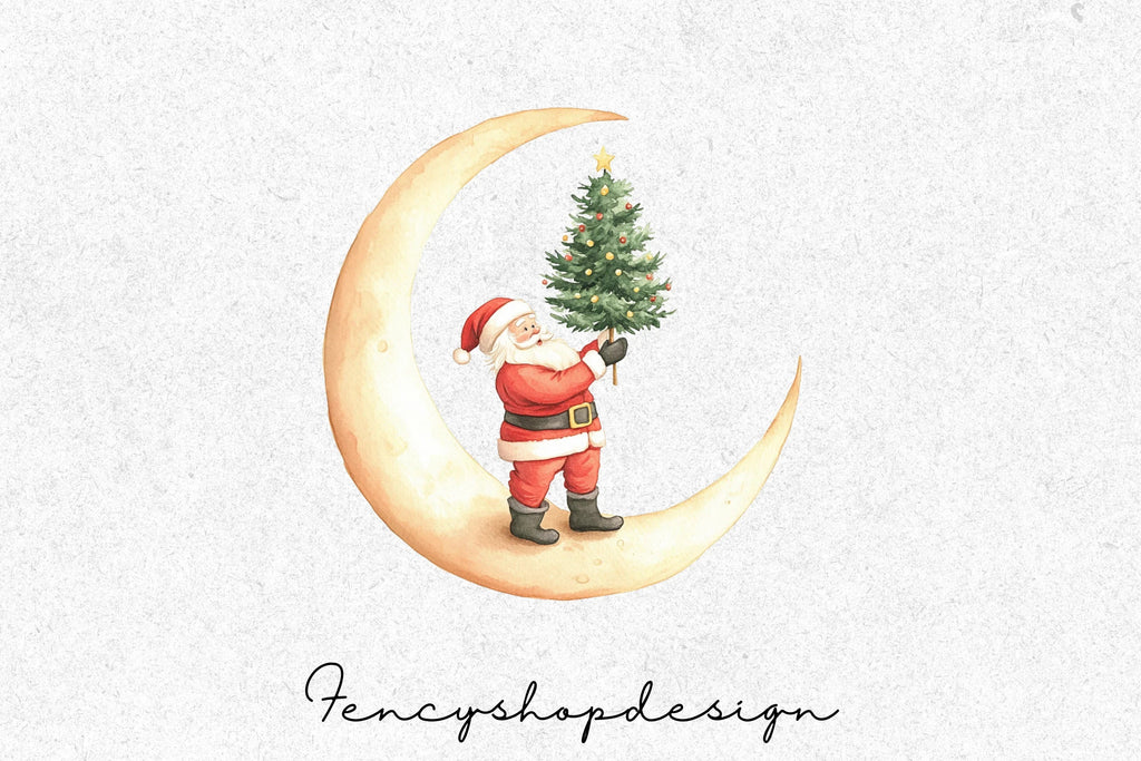 Sleeping Santa Moon Sleigh Clipart Bundle