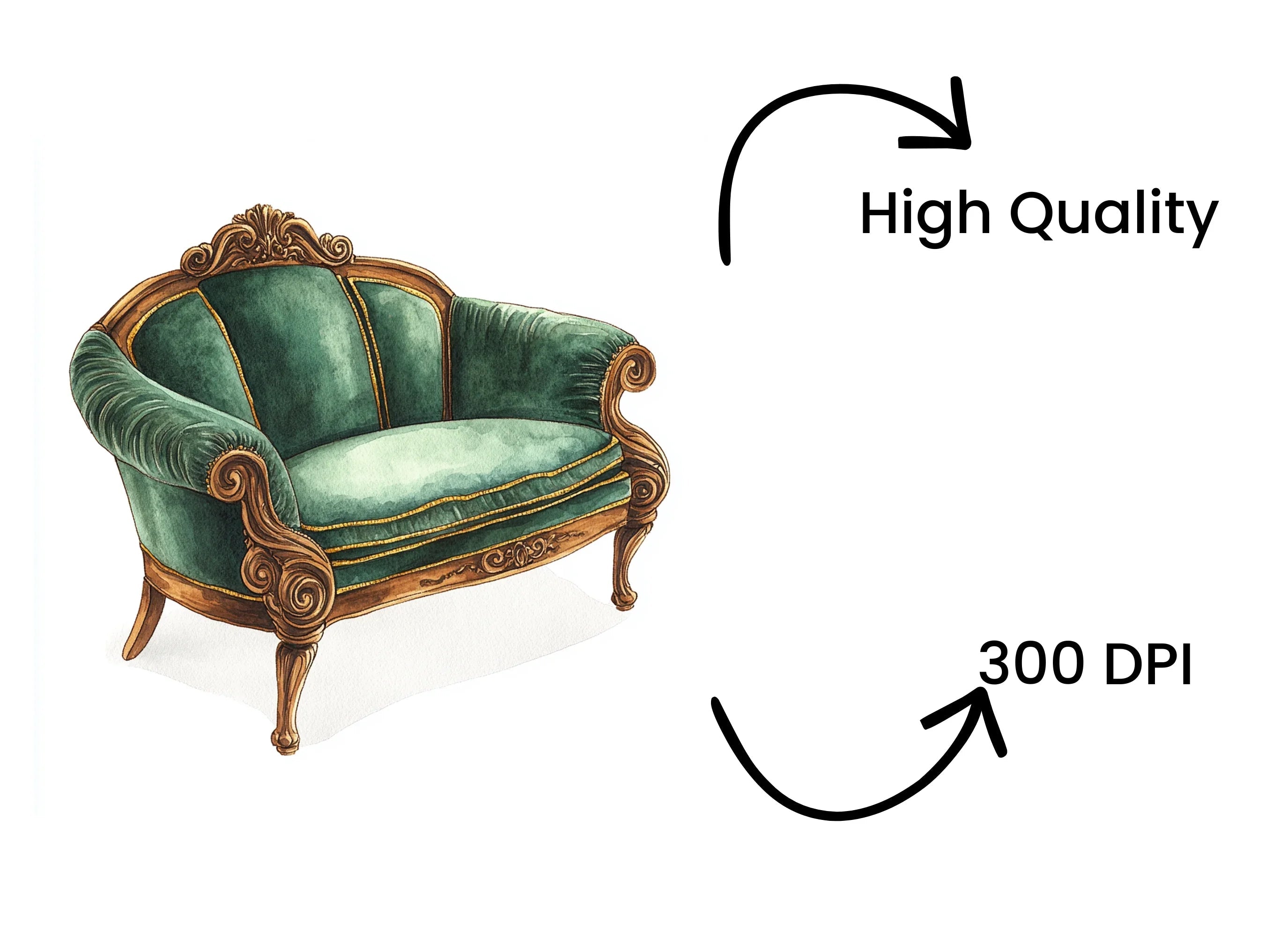 Vintage Green Armchair Clipart Bundle