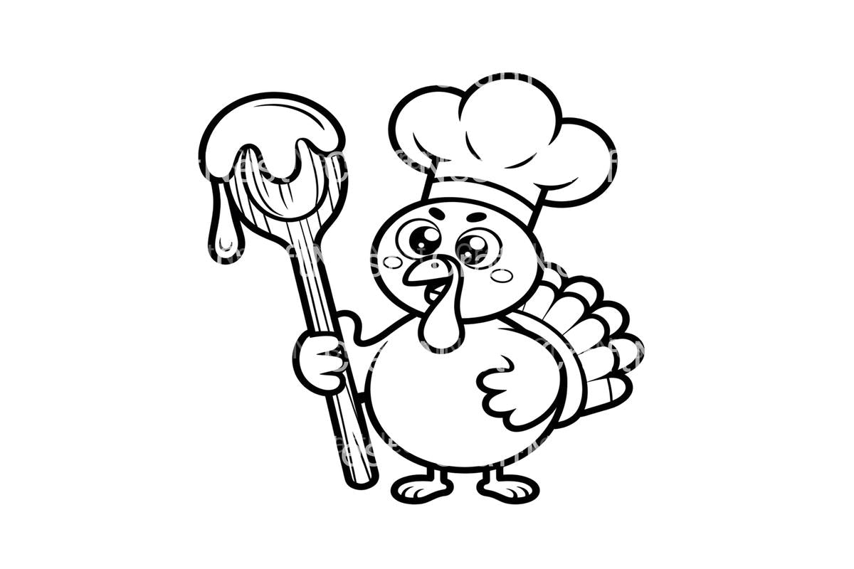 Cute Turkey Chef Coloring Books