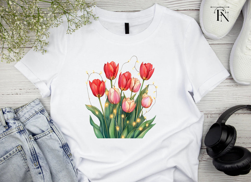 Tulip Bouquet with Fairy Lights Clipart Bundle