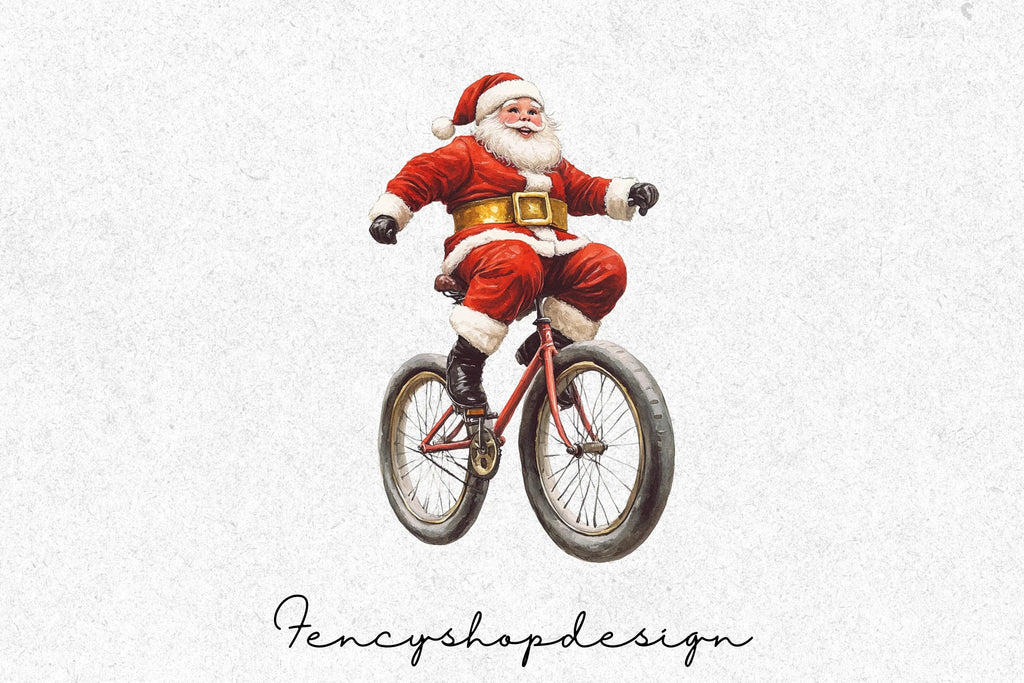 Santa Claus Unicycle Christmas Clipart Bundle
