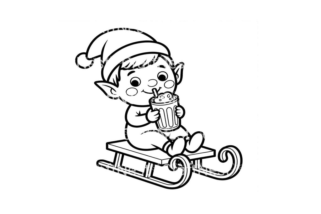 Christmas Elf Sledding with Hot Cocoa Coloring Books