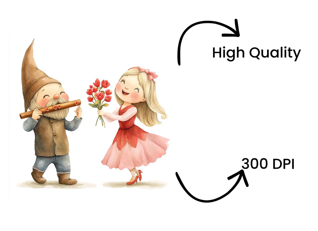 Gnome and Girl with Flowers Clipart Bundle