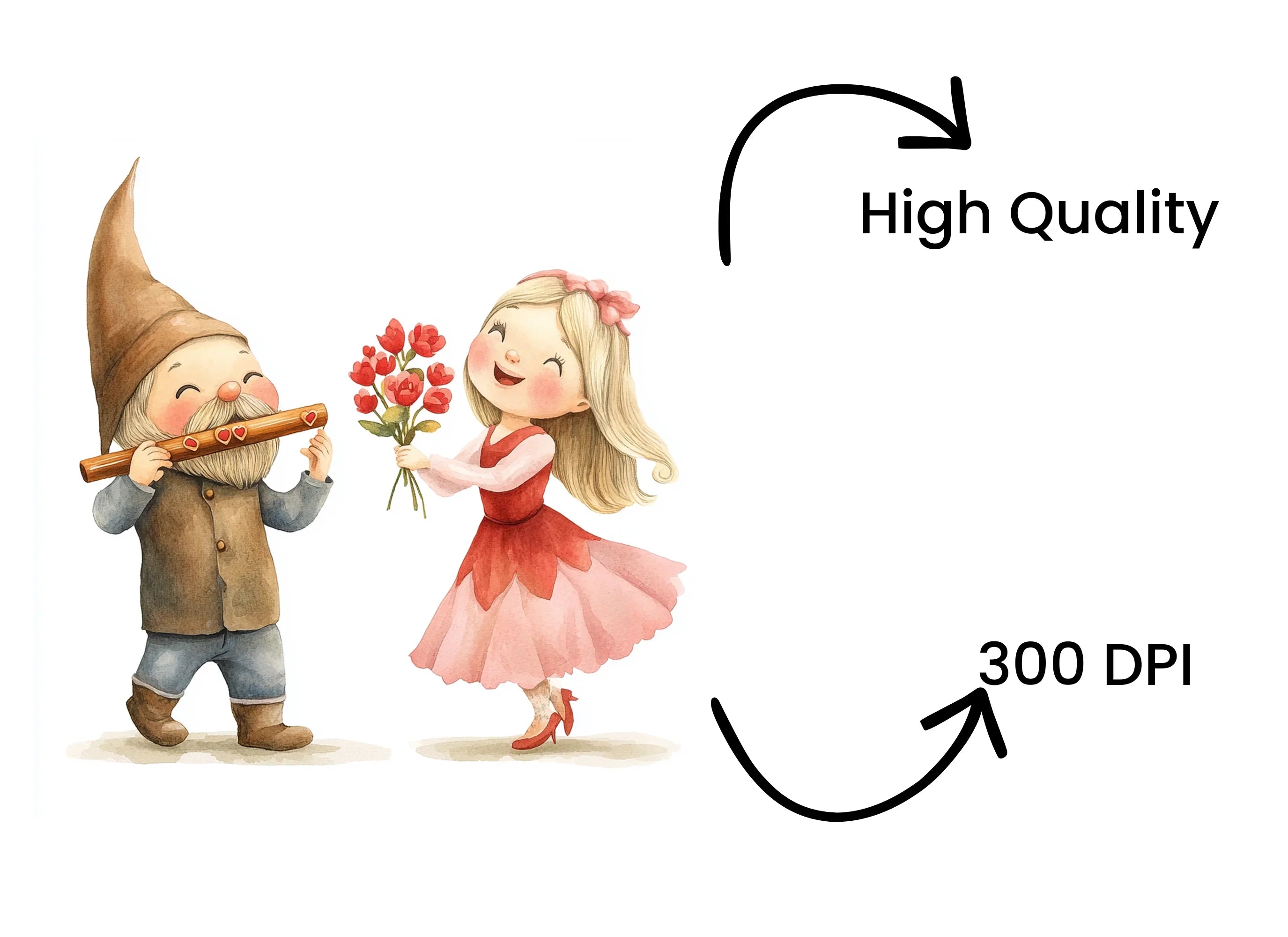 Gnome and Girl with Flowers Clipart Bundle
