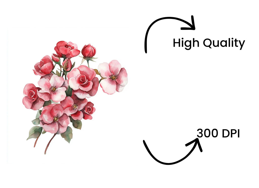 Pink Rose Bouquet Clipart Bundle