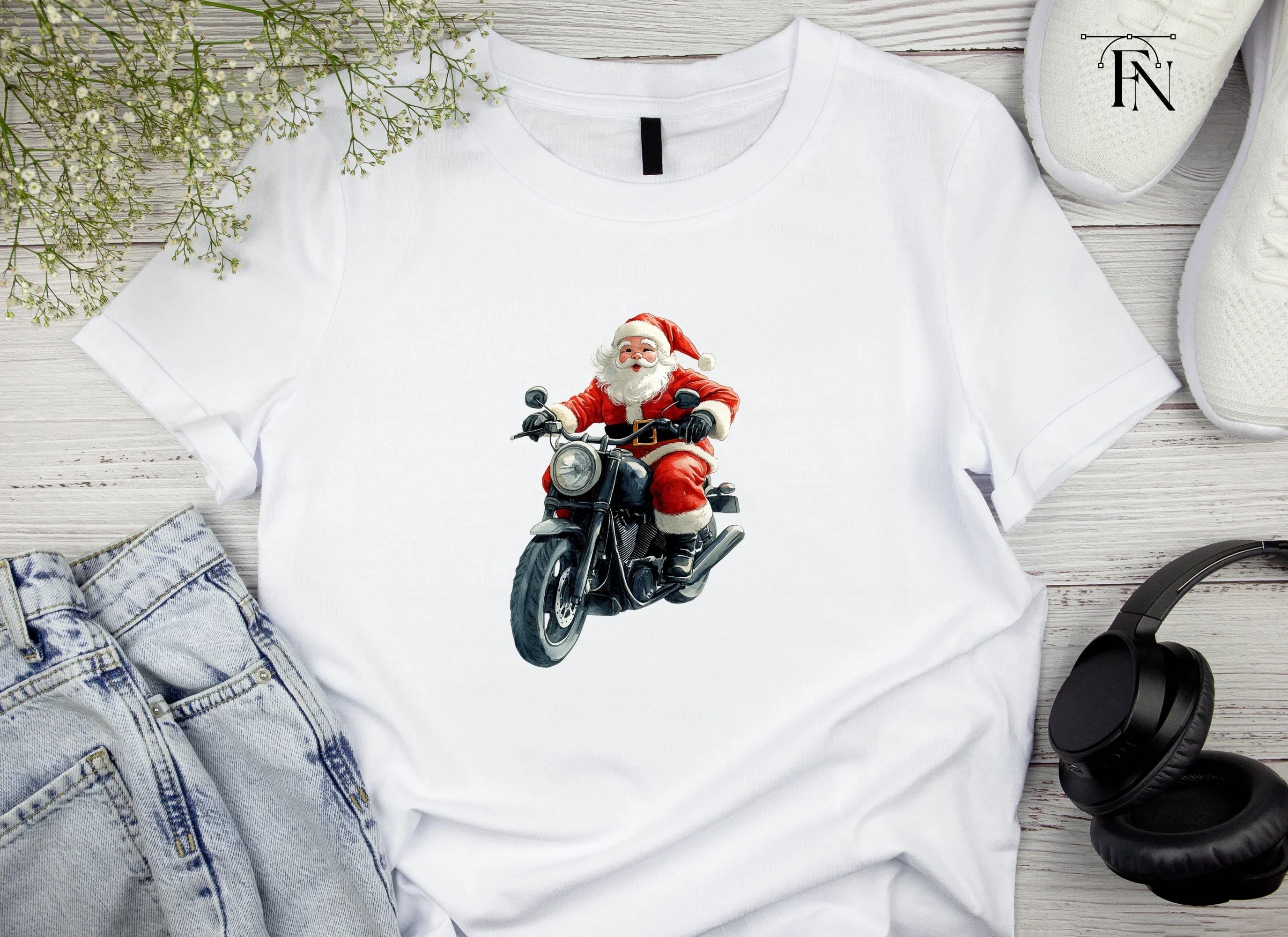 Cool Santa Claus on Motorcycle Clipart Bundle