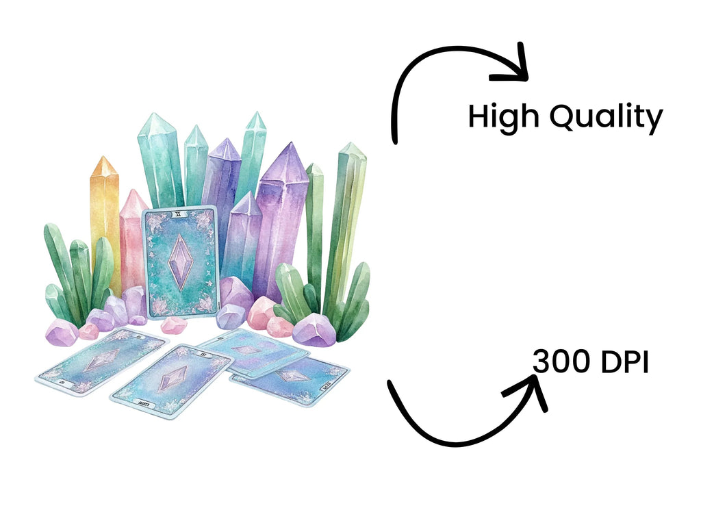 Colorful Crystal Tarot Card Clipart Bundle