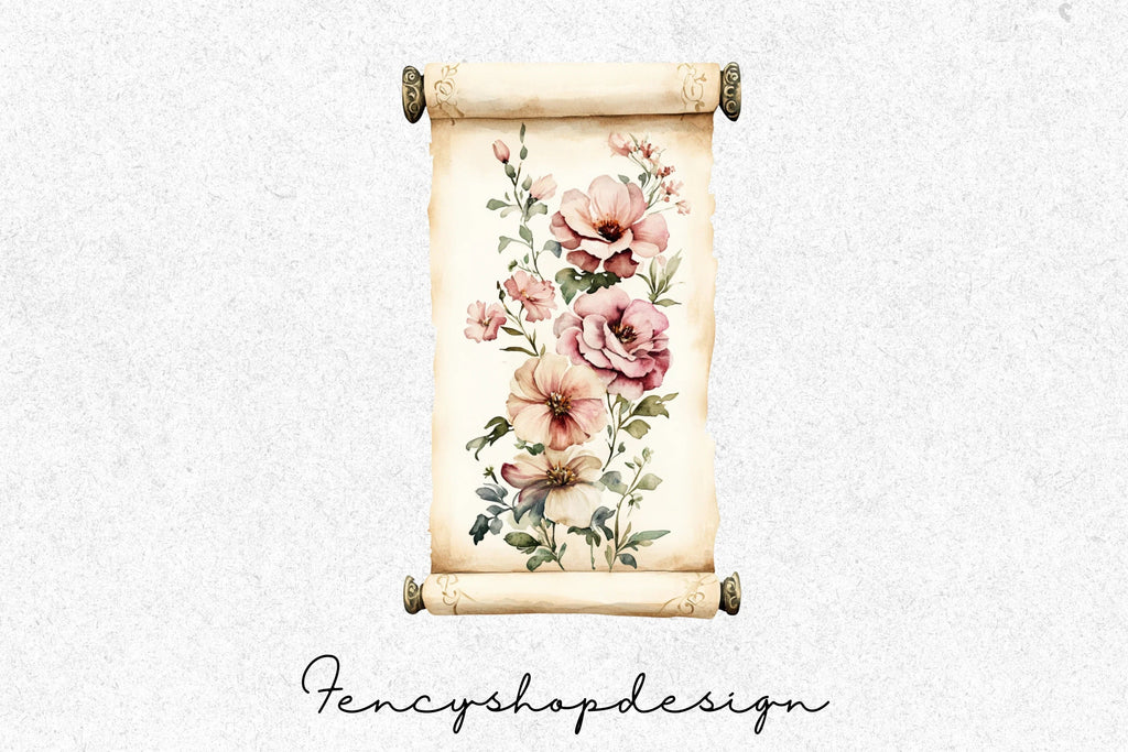 Vintage Floral Scroll Clipart Bundle