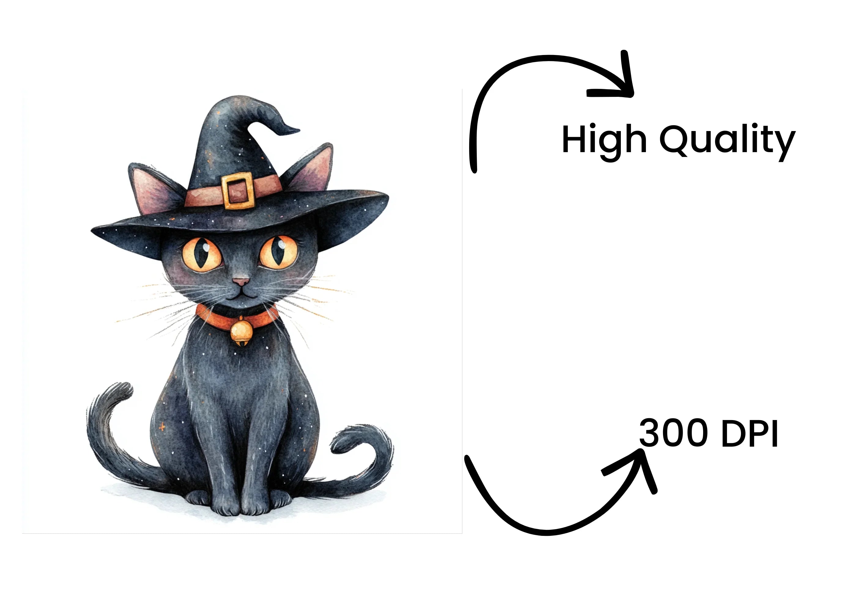 Cute Black Witch Cat Clipart Bundle