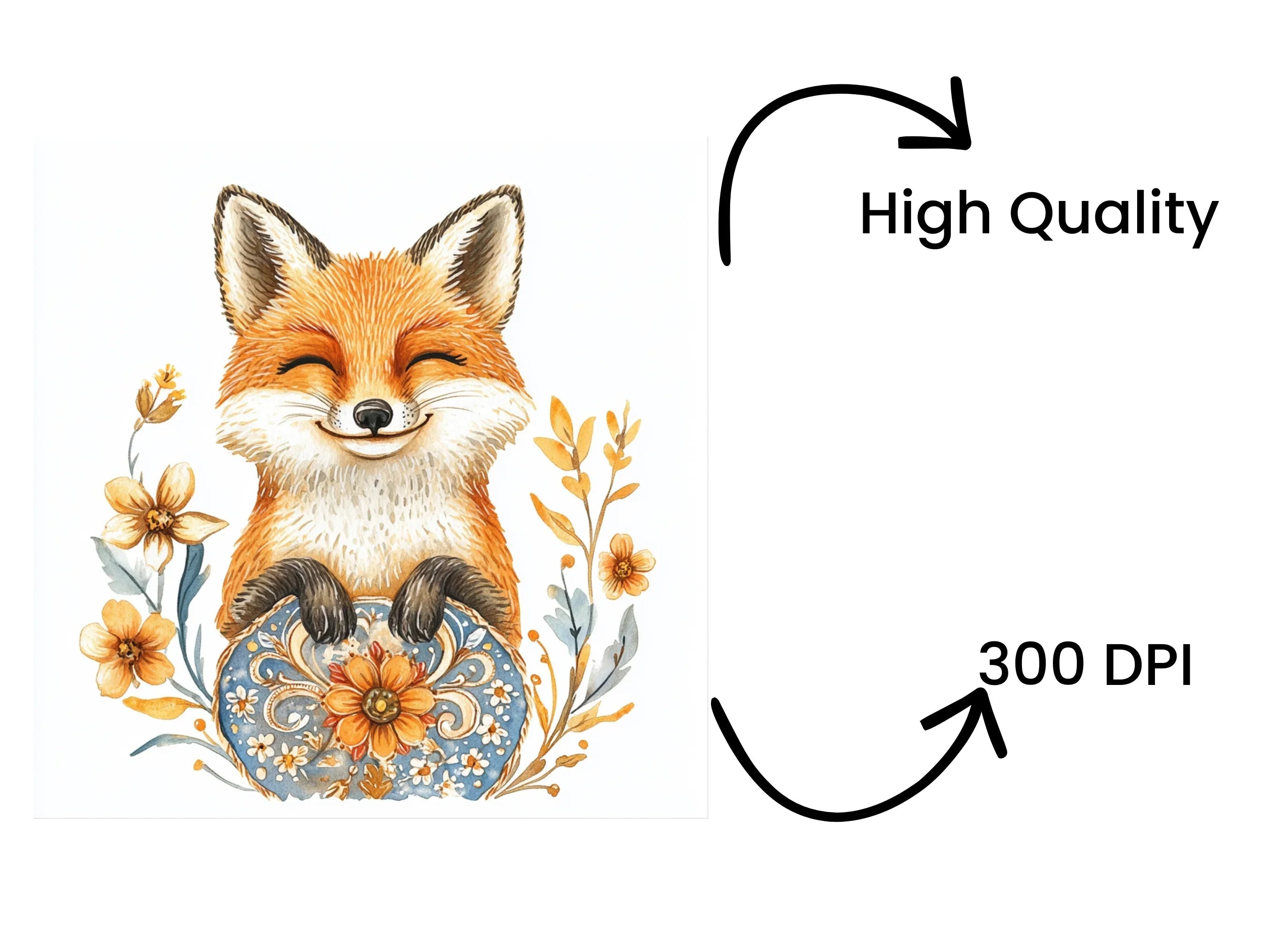Happy Fox in Floral Egg Clipart Bundle