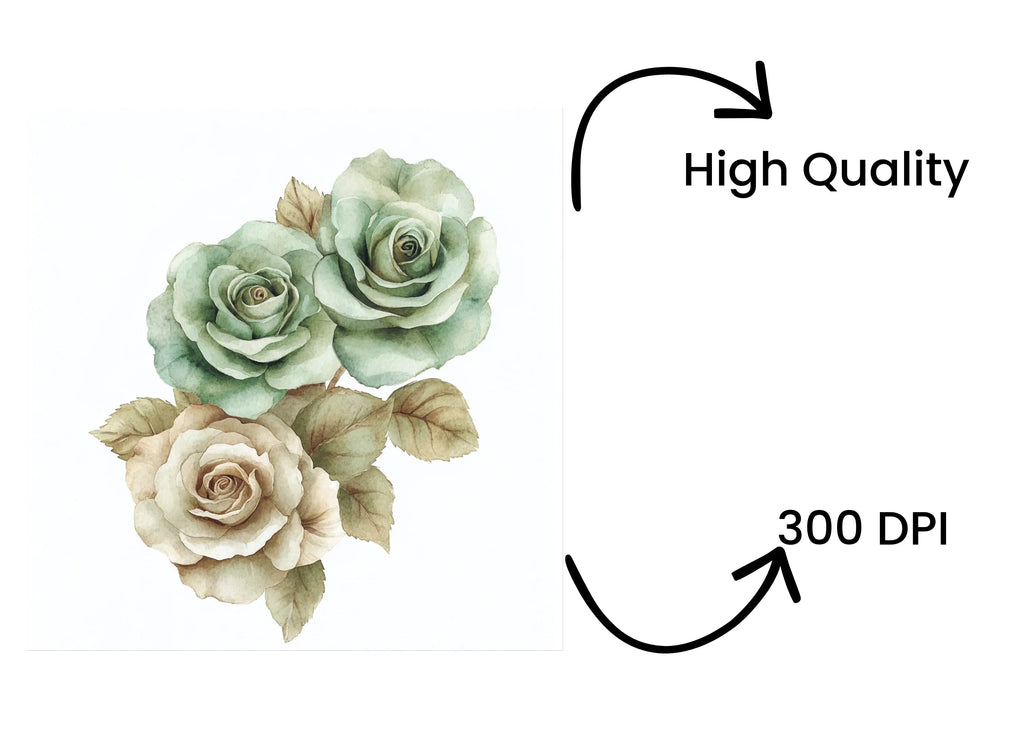 Elegant Sage Green Beige Rose Clipart Bundle