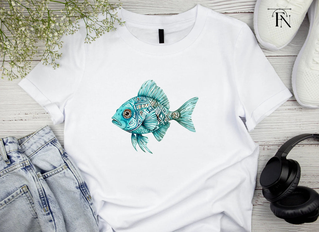 Blue Tribal Pattern Fish Clipart Bundle