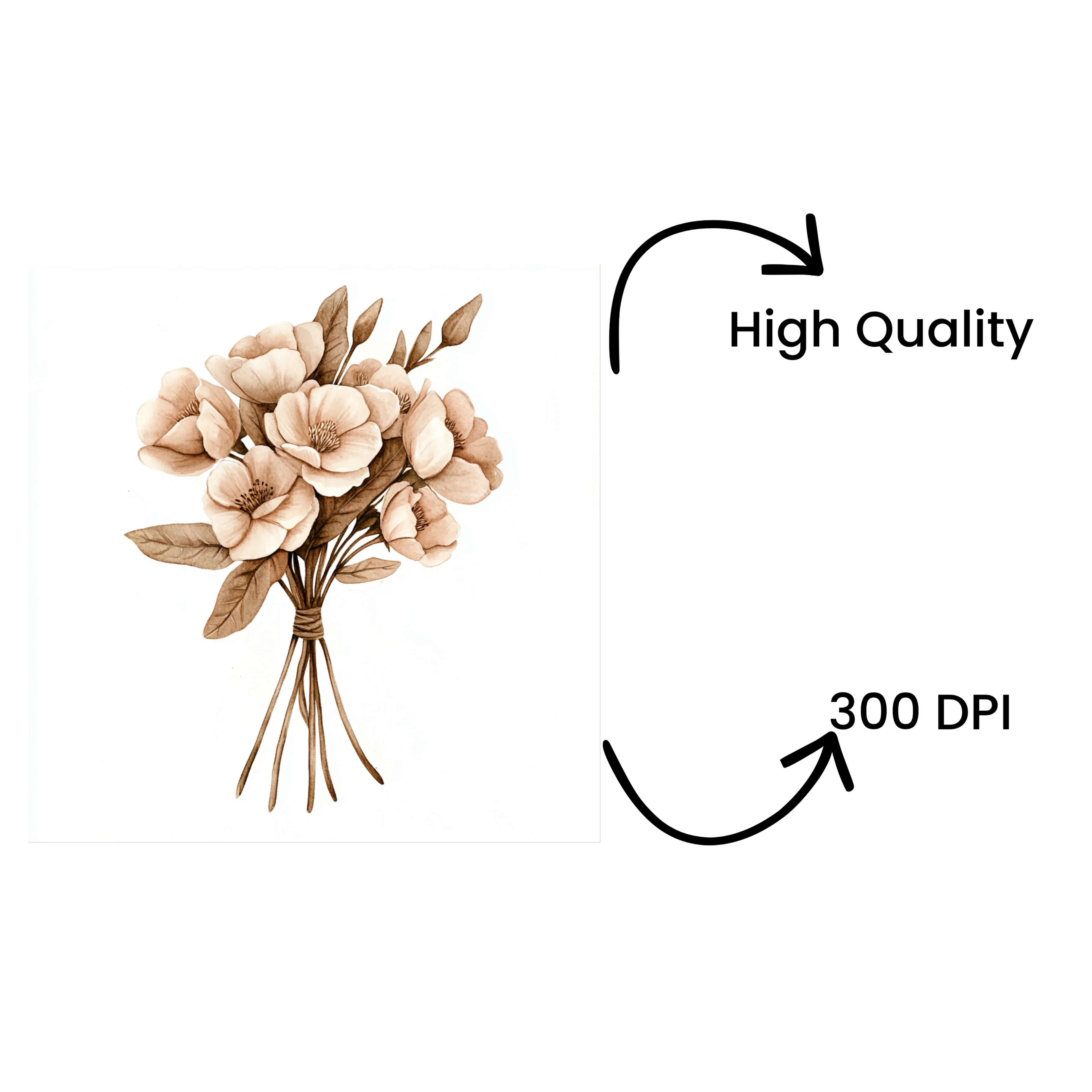 Elegant Sepia Floral Bouquet Clipart Bundle