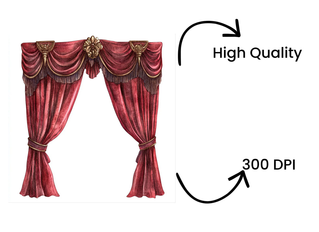 Luxurious Red Curtain Clipart Bundle
