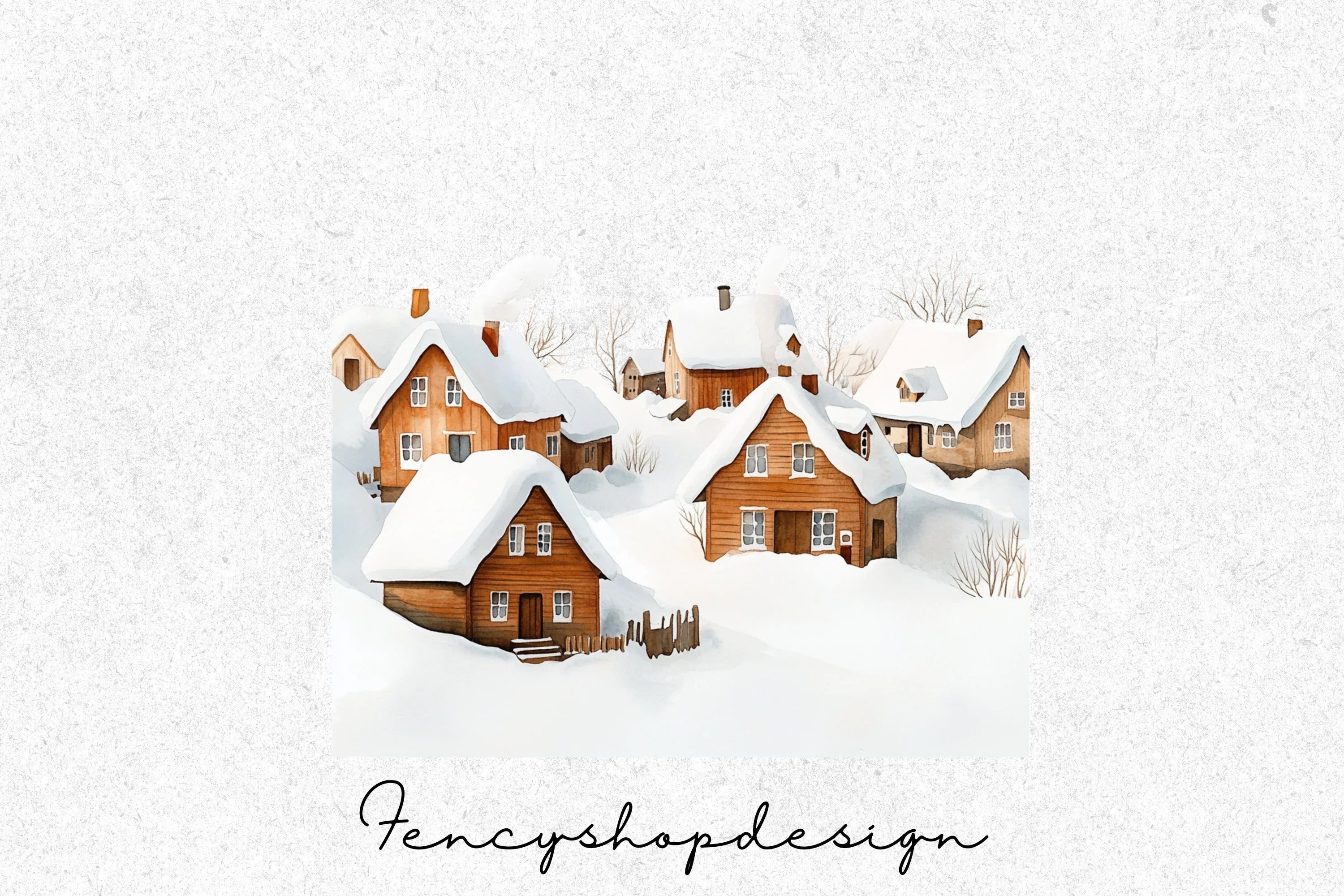 Cozy Winter Village Houses Clipart Bundle