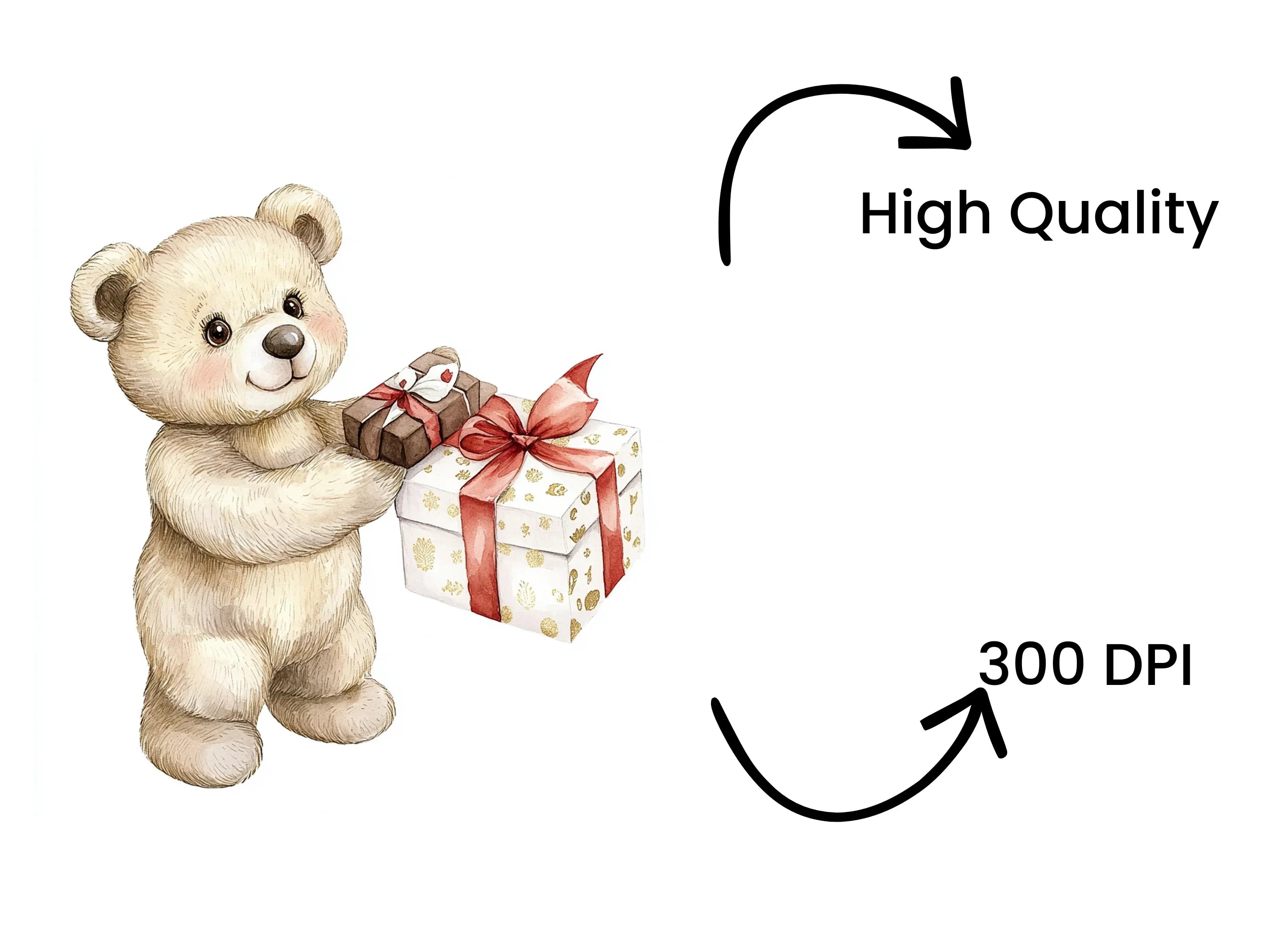 Cute Teddy Bear Holding Gift Clipart Bundle