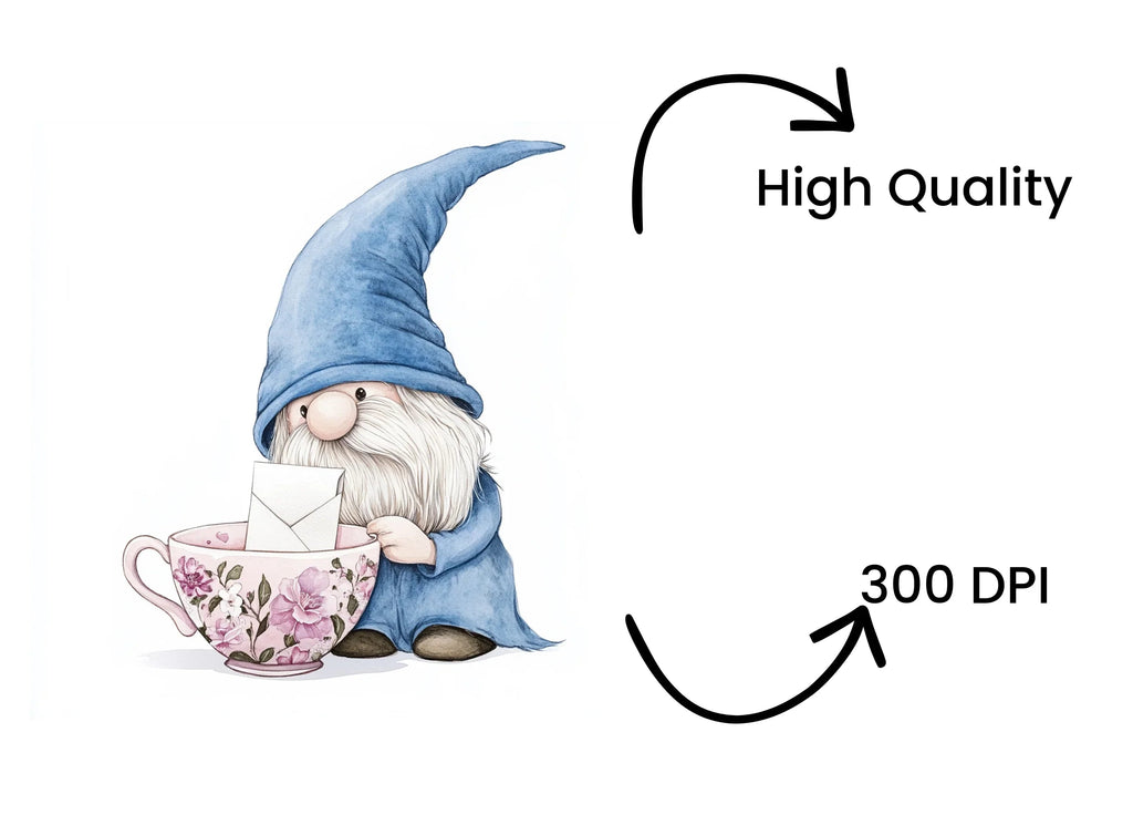 Cute Gnomes with Teacups Clipart Bundle