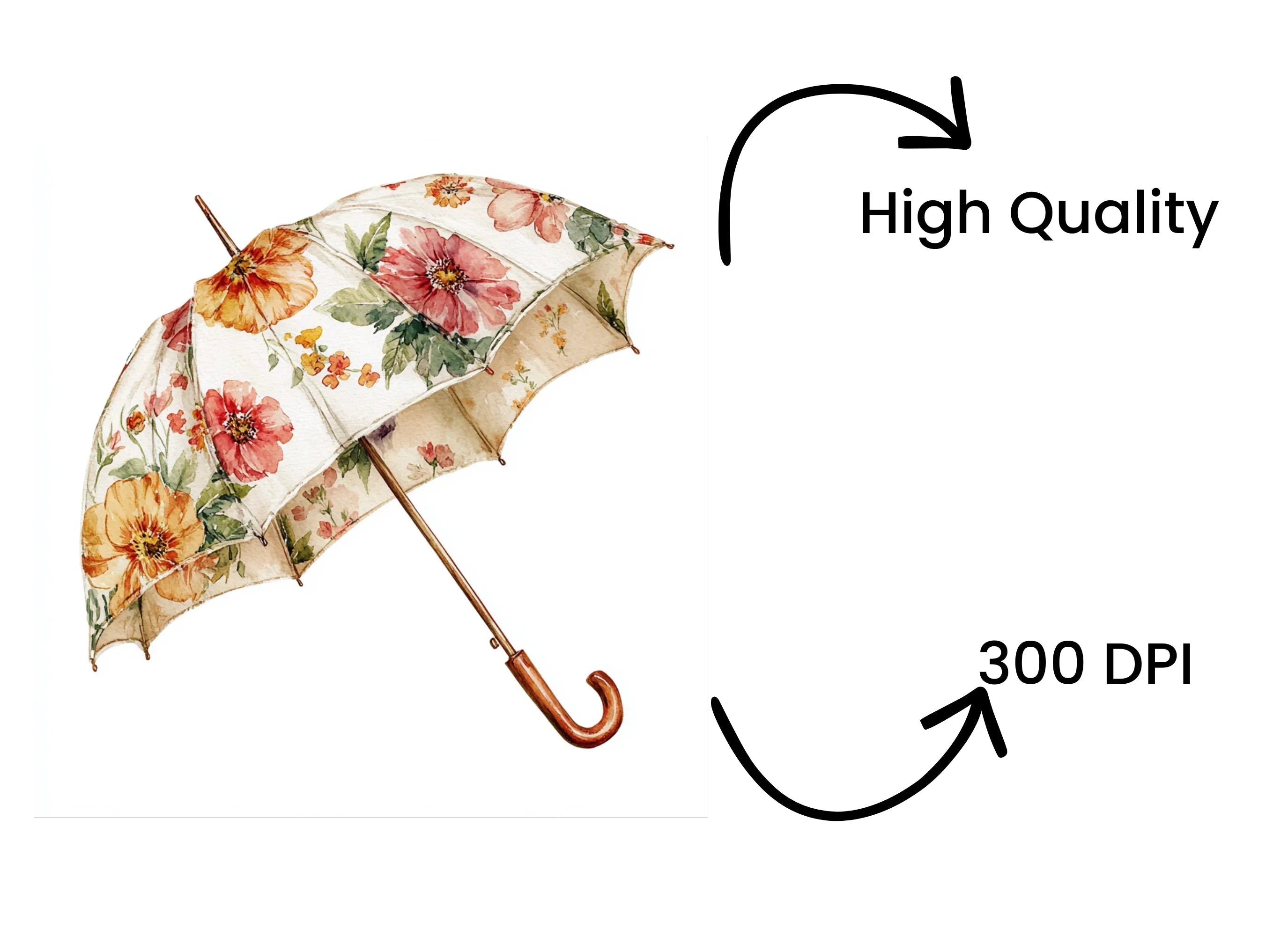 Floral Umbrellas Clipart Bundle
