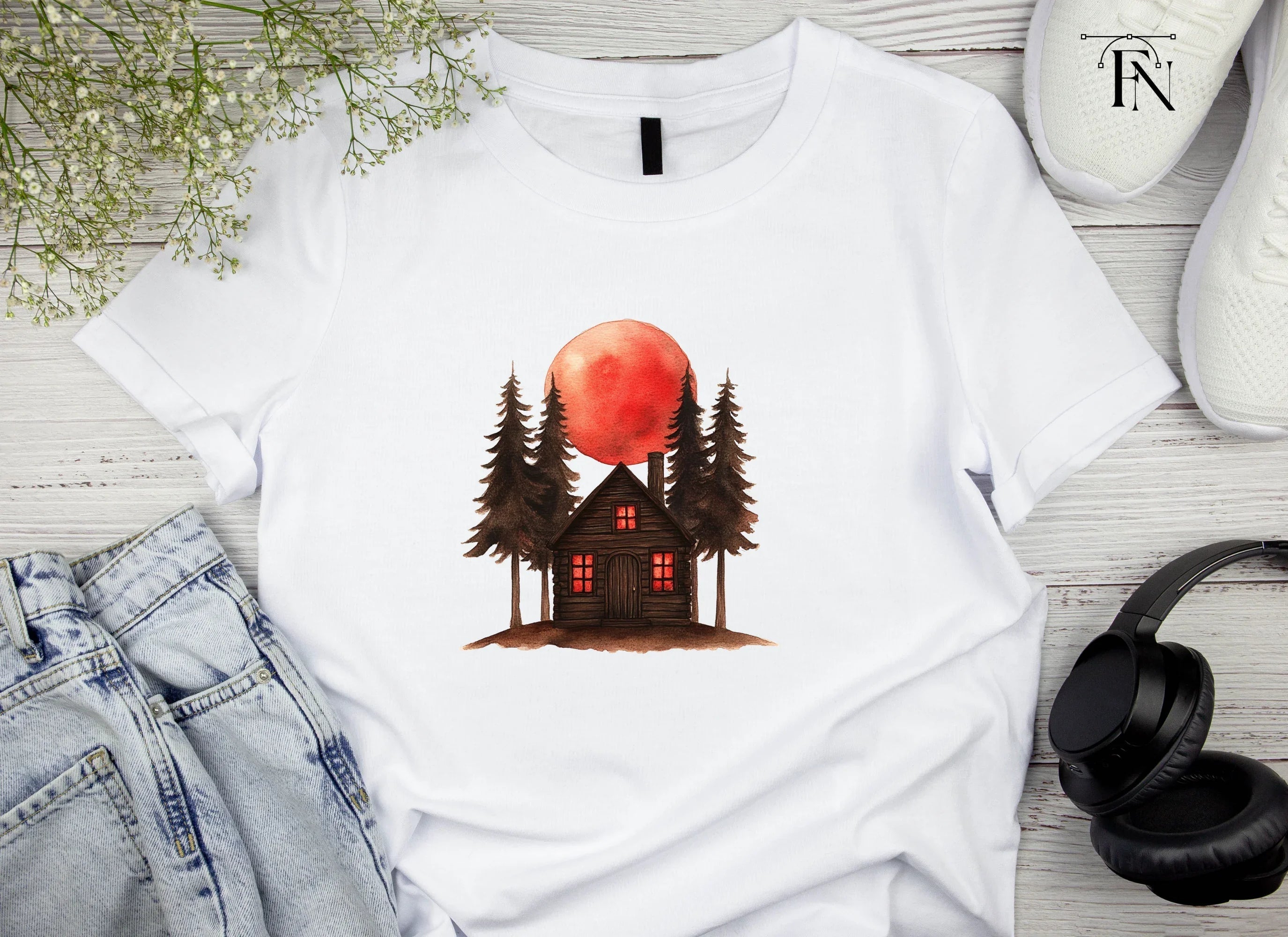 Spooky Cabins Under Blood Moon Clipart Bundle