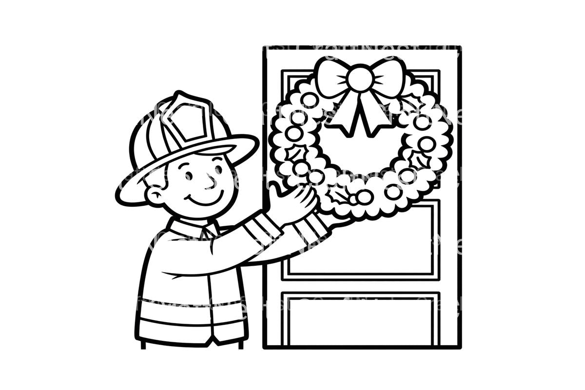 Firefighter Hanging Christmas Wreath Coloring Books