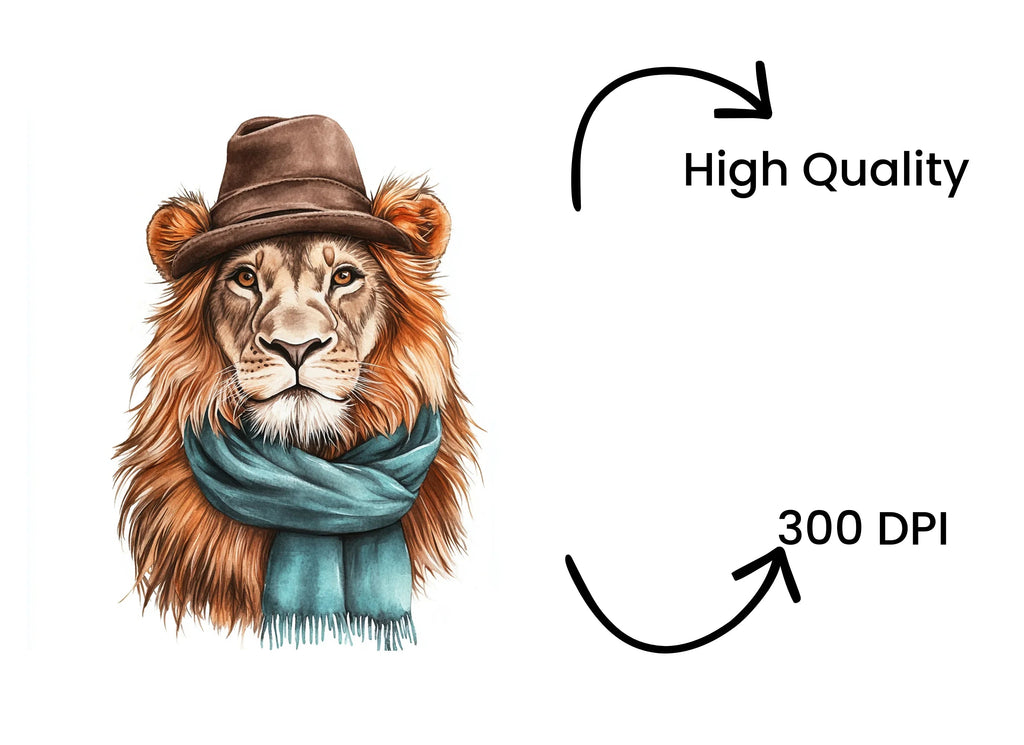 Cute Lion with Hat and Scarf Clipart Bundle
