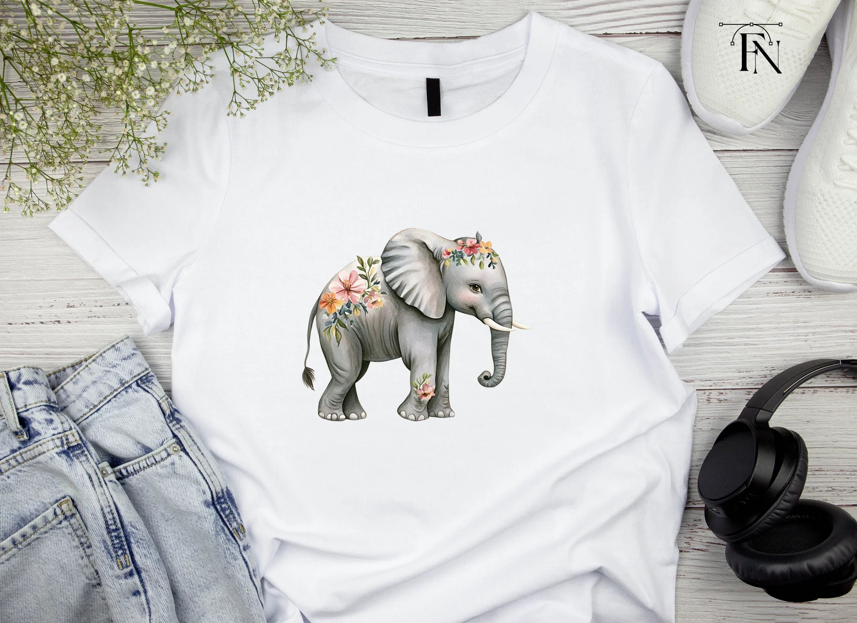 Floral Elephant Clipart Bundle
