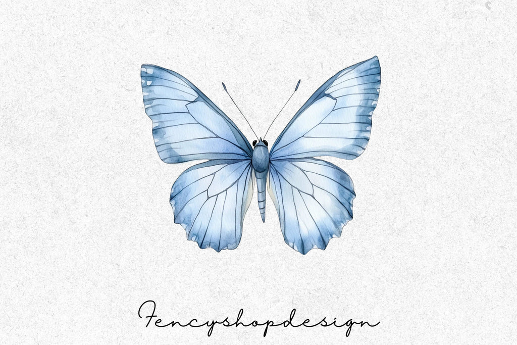 Delicate Blue Butterfly Clipart Bundle