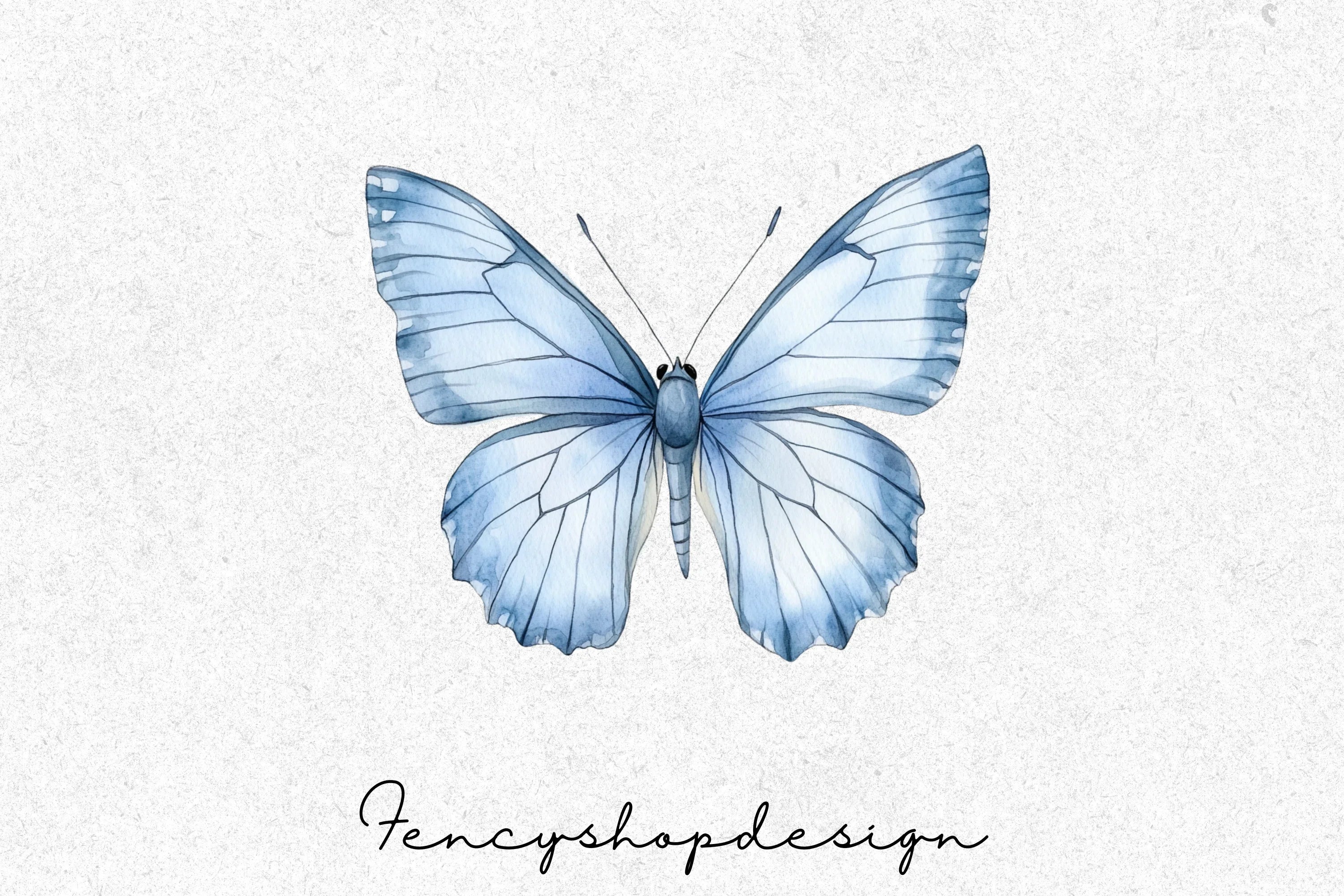 Delicate Blue Butterfly Clipart Bundle