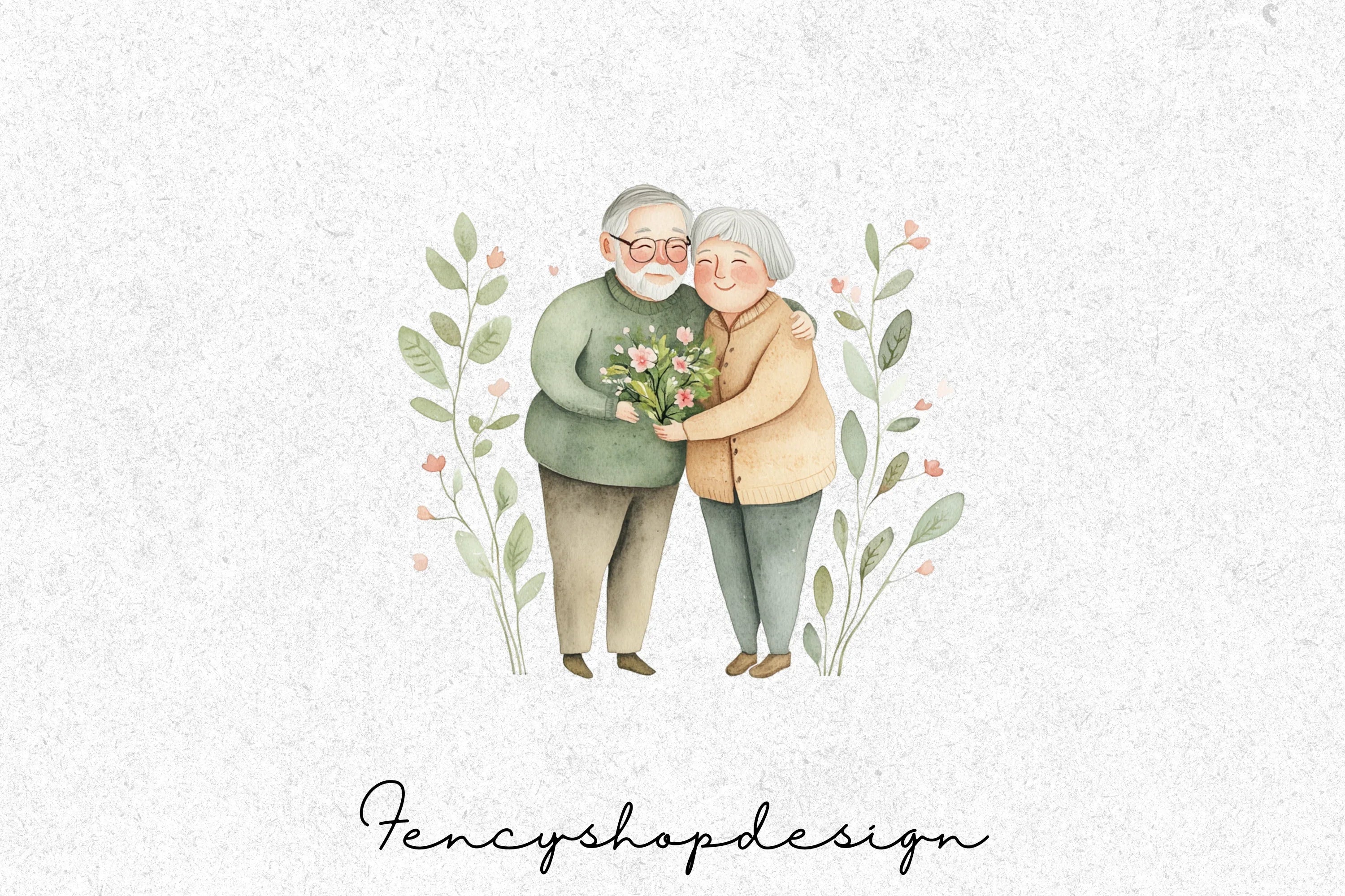 Elderly Couple Love Clipart Bundle