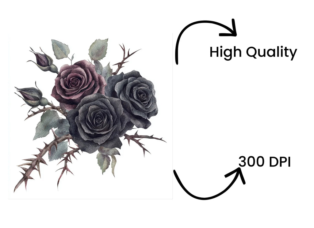 Gothic Black Rose Bouquets Clipart Bundle
