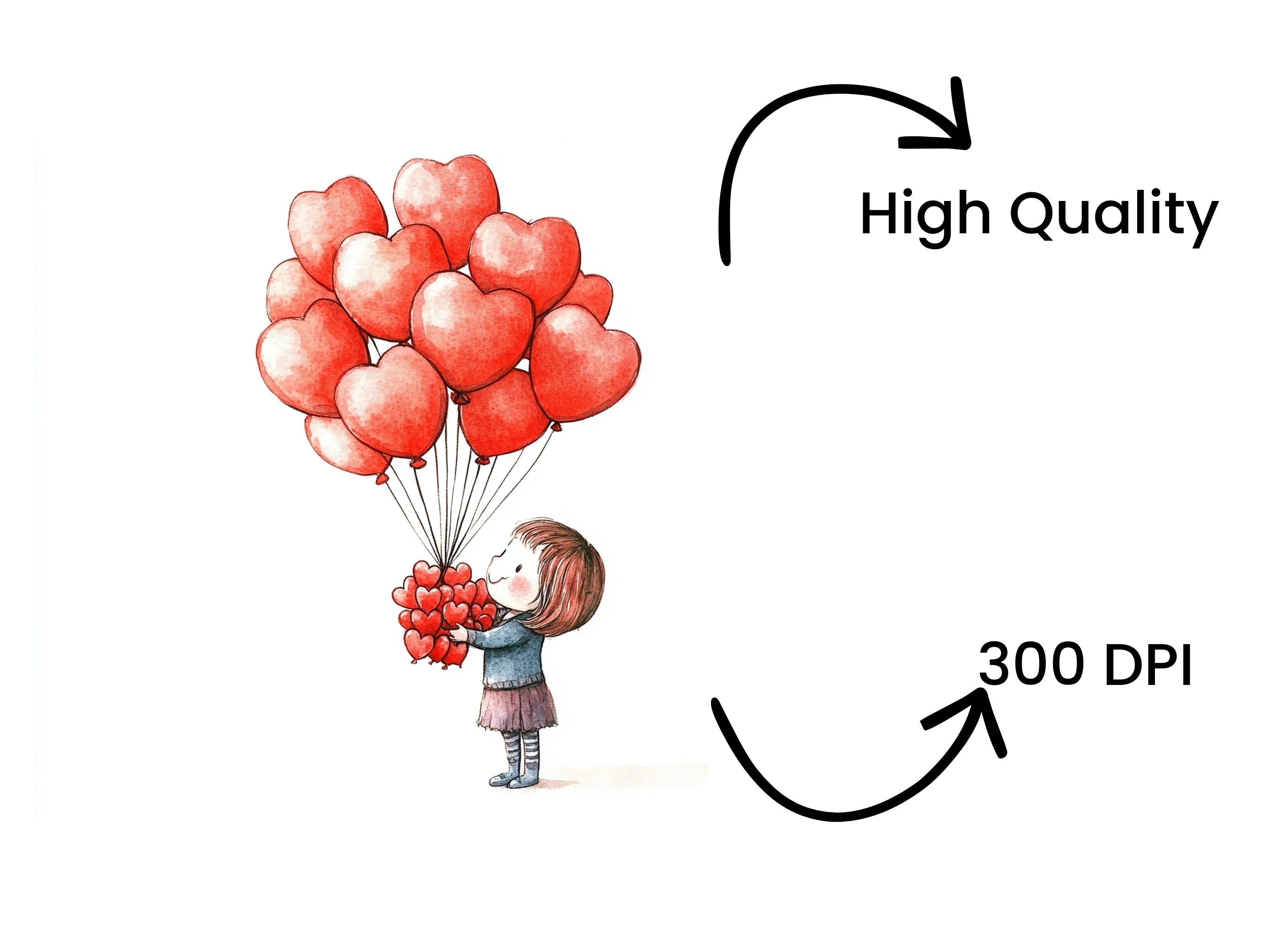 Girl Holding Heart Balloons Clipart Bundle