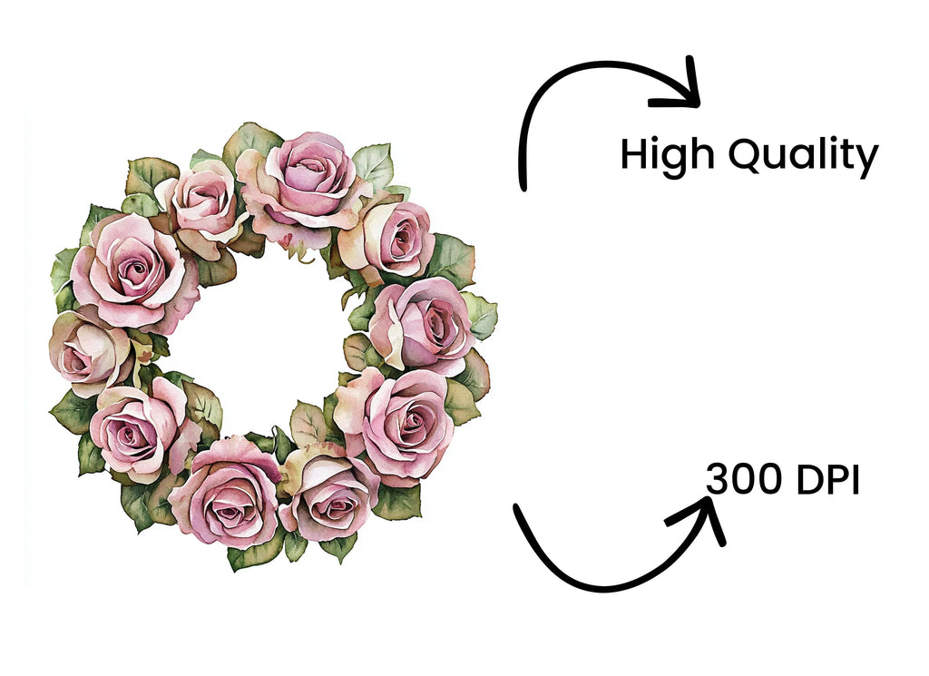 Pink Rose Wreaths Clipart Bundle