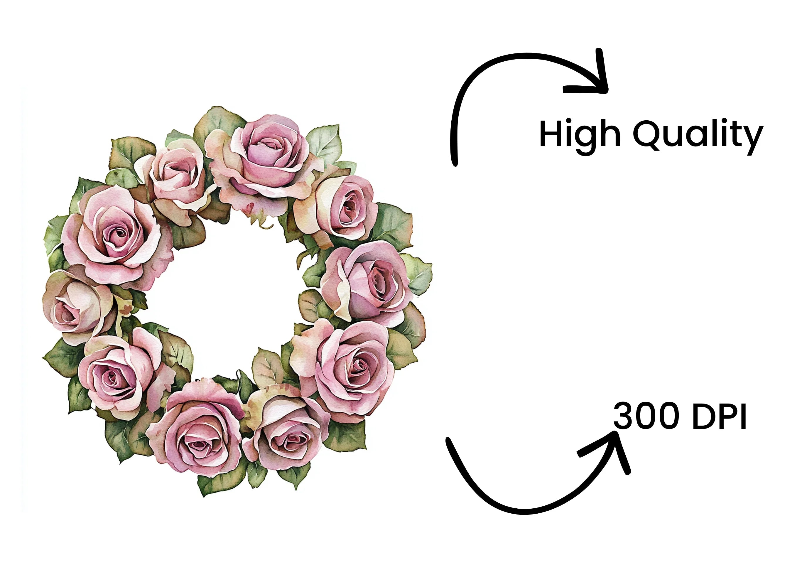Pink Rose Wreaths Clipart Bundle