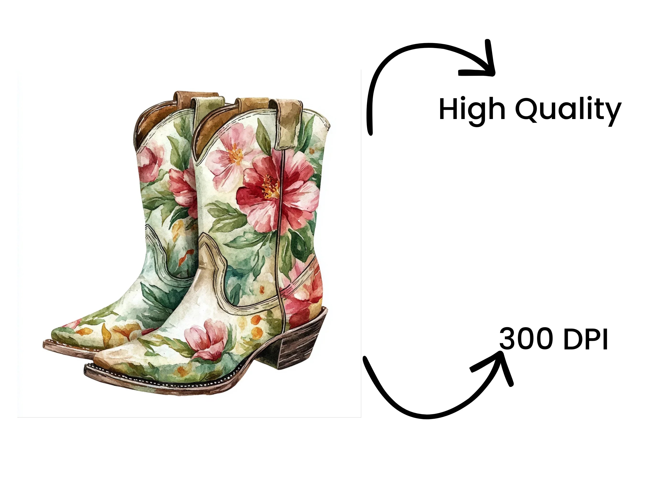 Floral Cowboy Boots Clipart Bundle