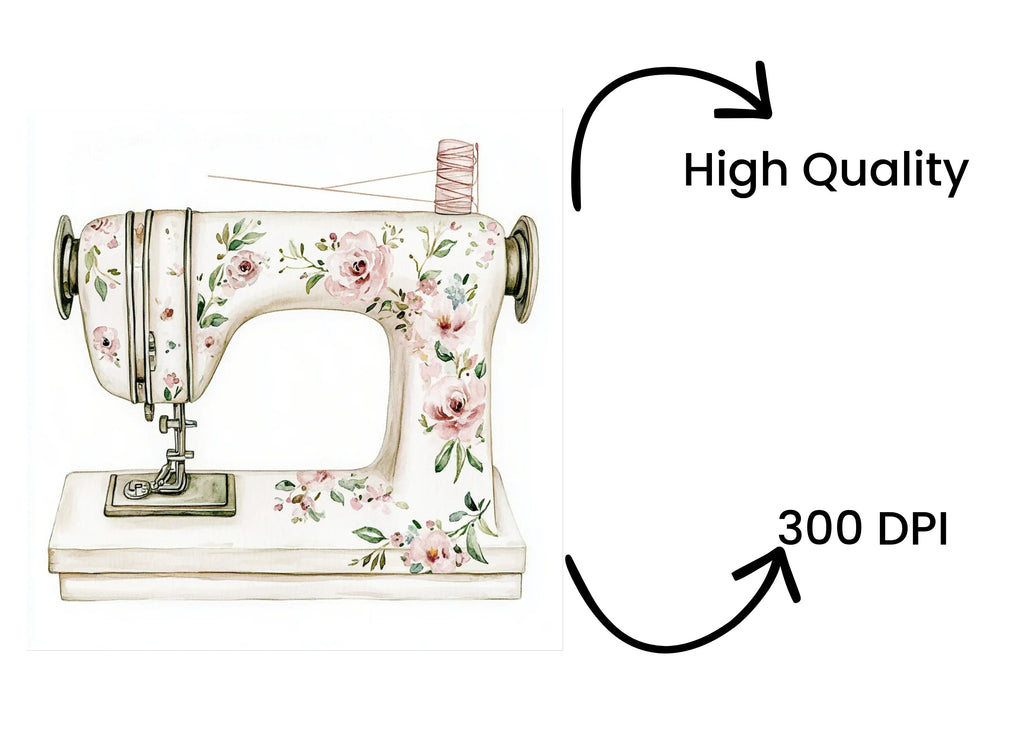 Floral Vintage Sewing Machine Clipart Bundle