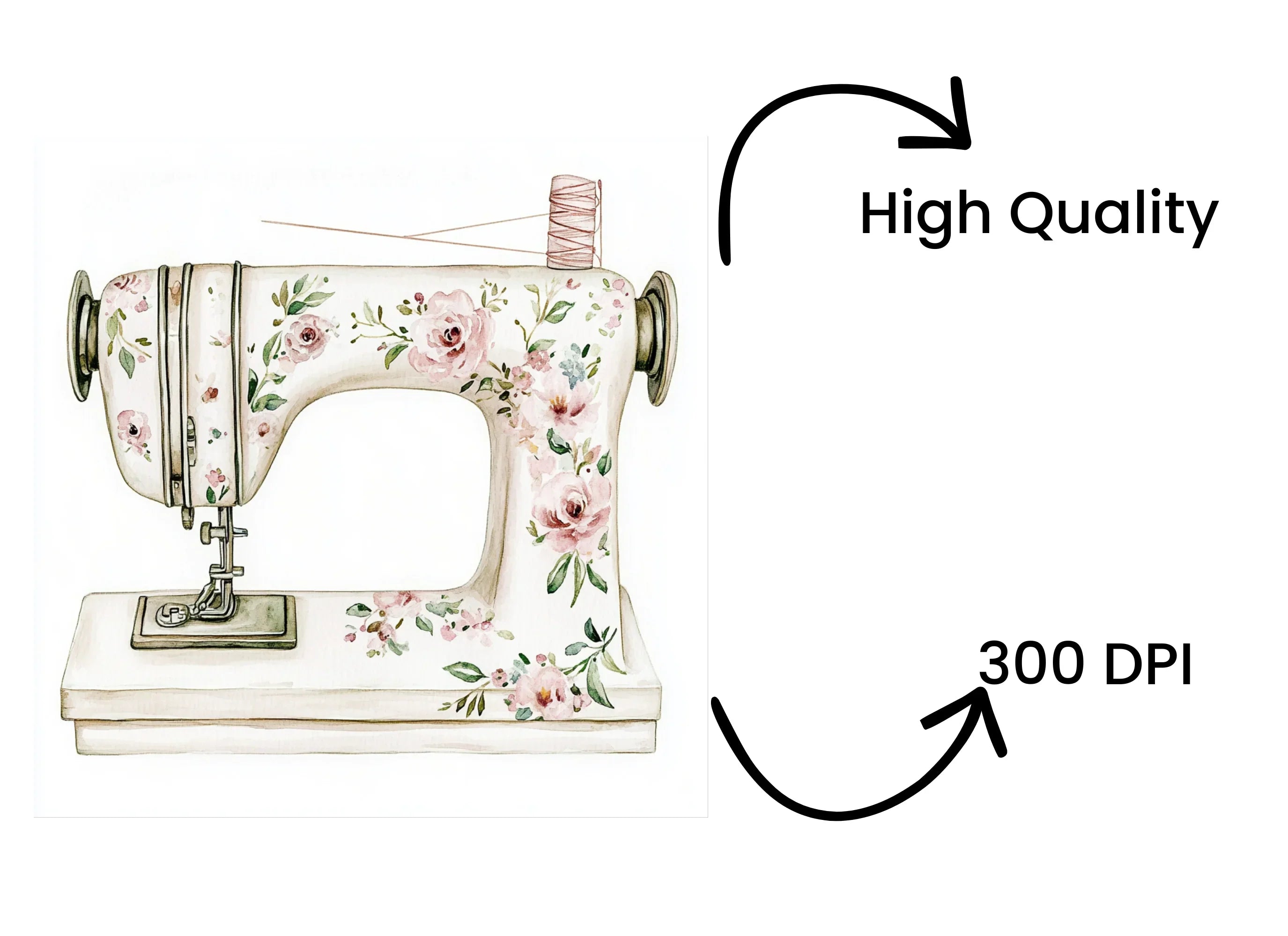Floral Vintage Sewing Machine Clipart Bundle