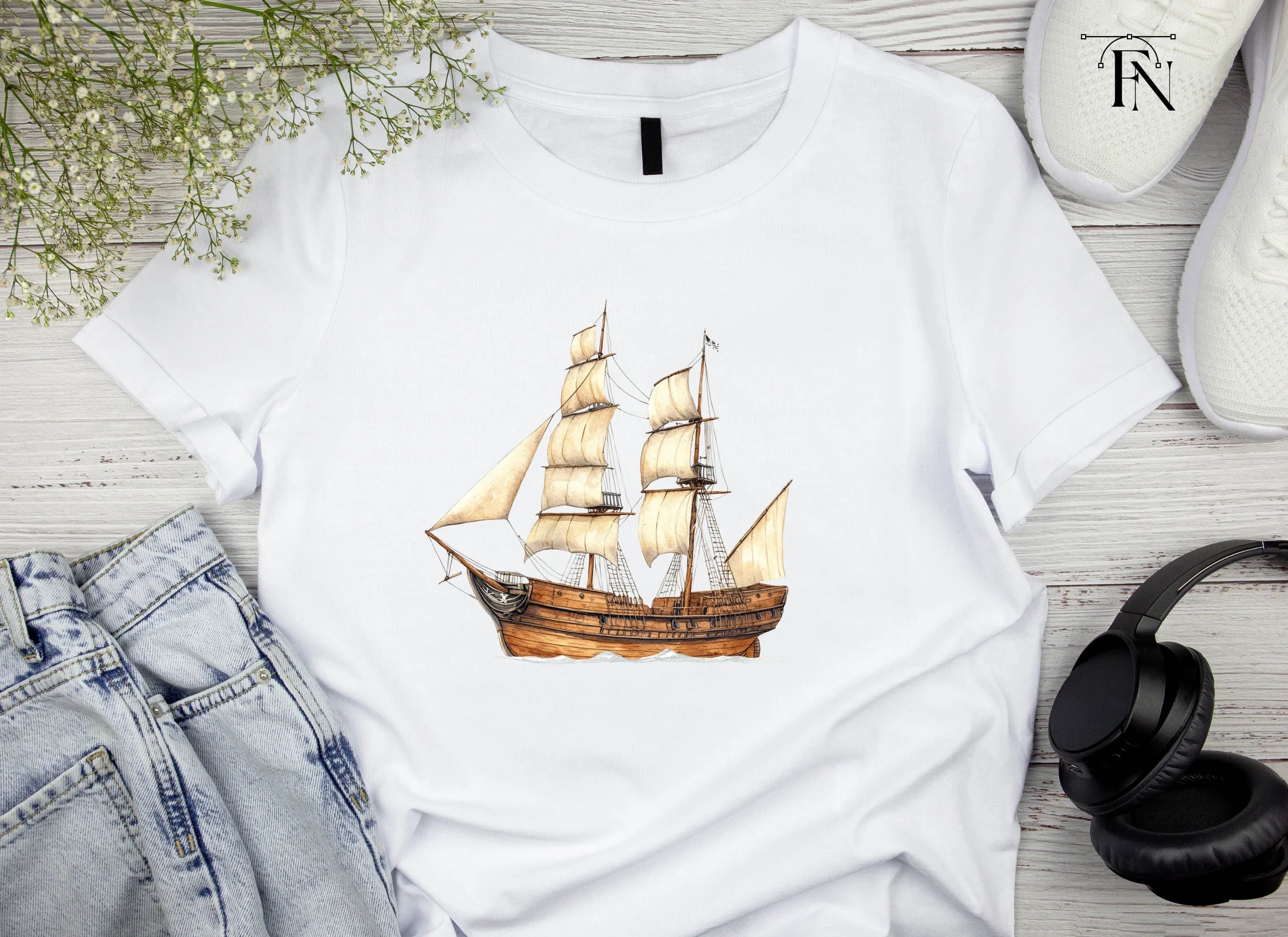 Classic Wooden Sailing Ship Clipart Bundle
