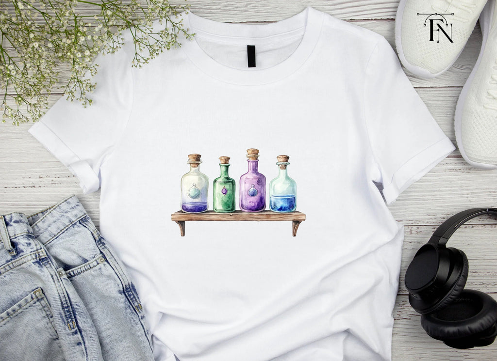 Potion Bottles on Wooden Shelf Clipart Bundle