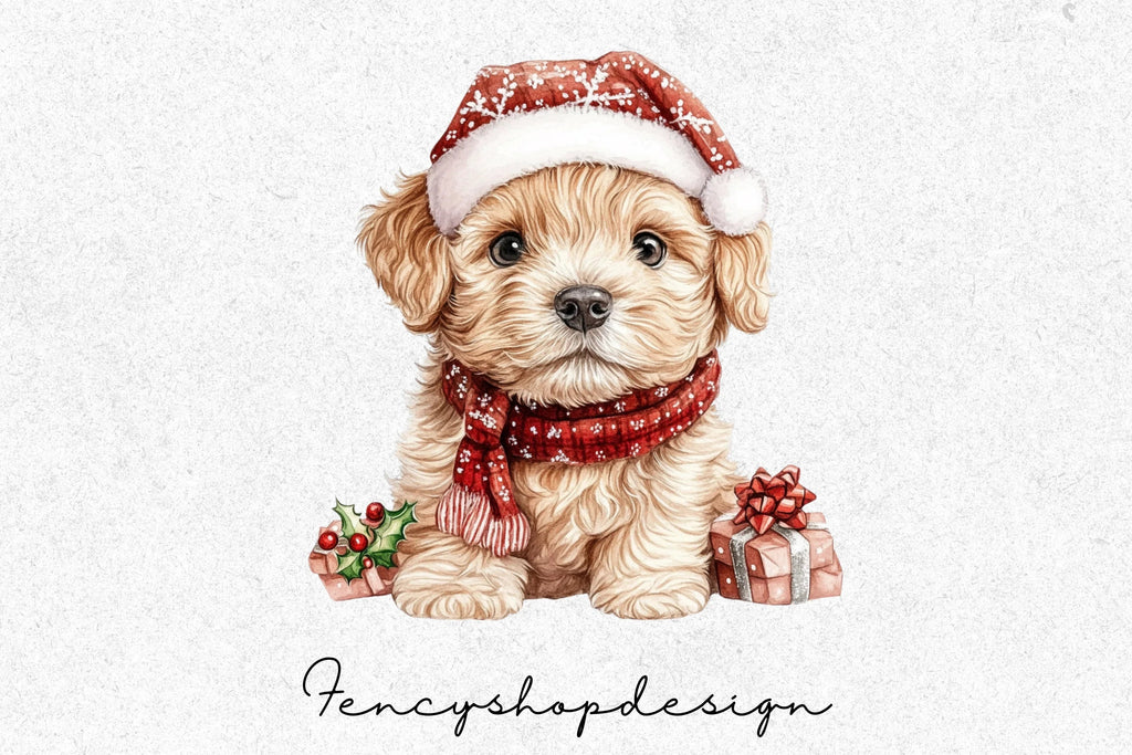 Cute Christmas Puppies Clipart Bundle