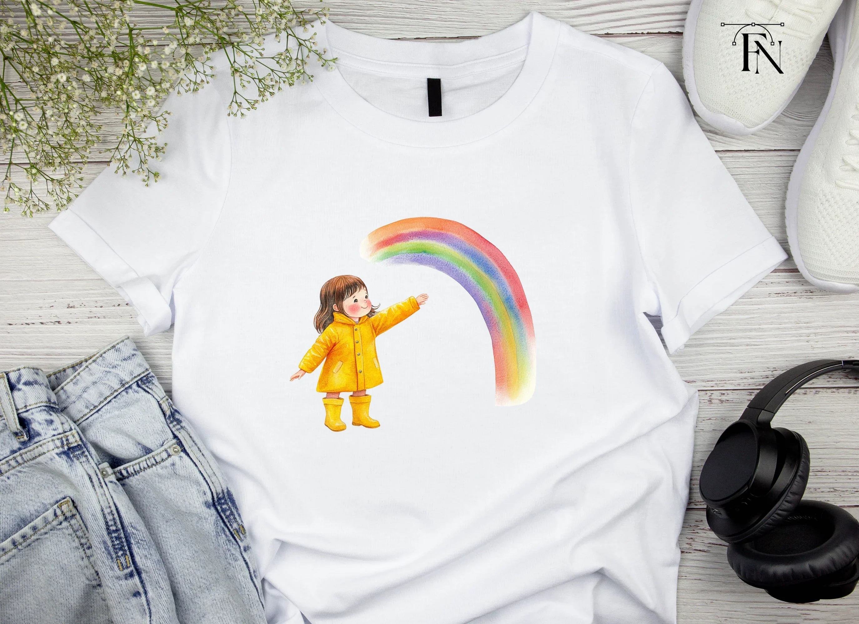 Happy Girl with Rainbow Clipart Bundle