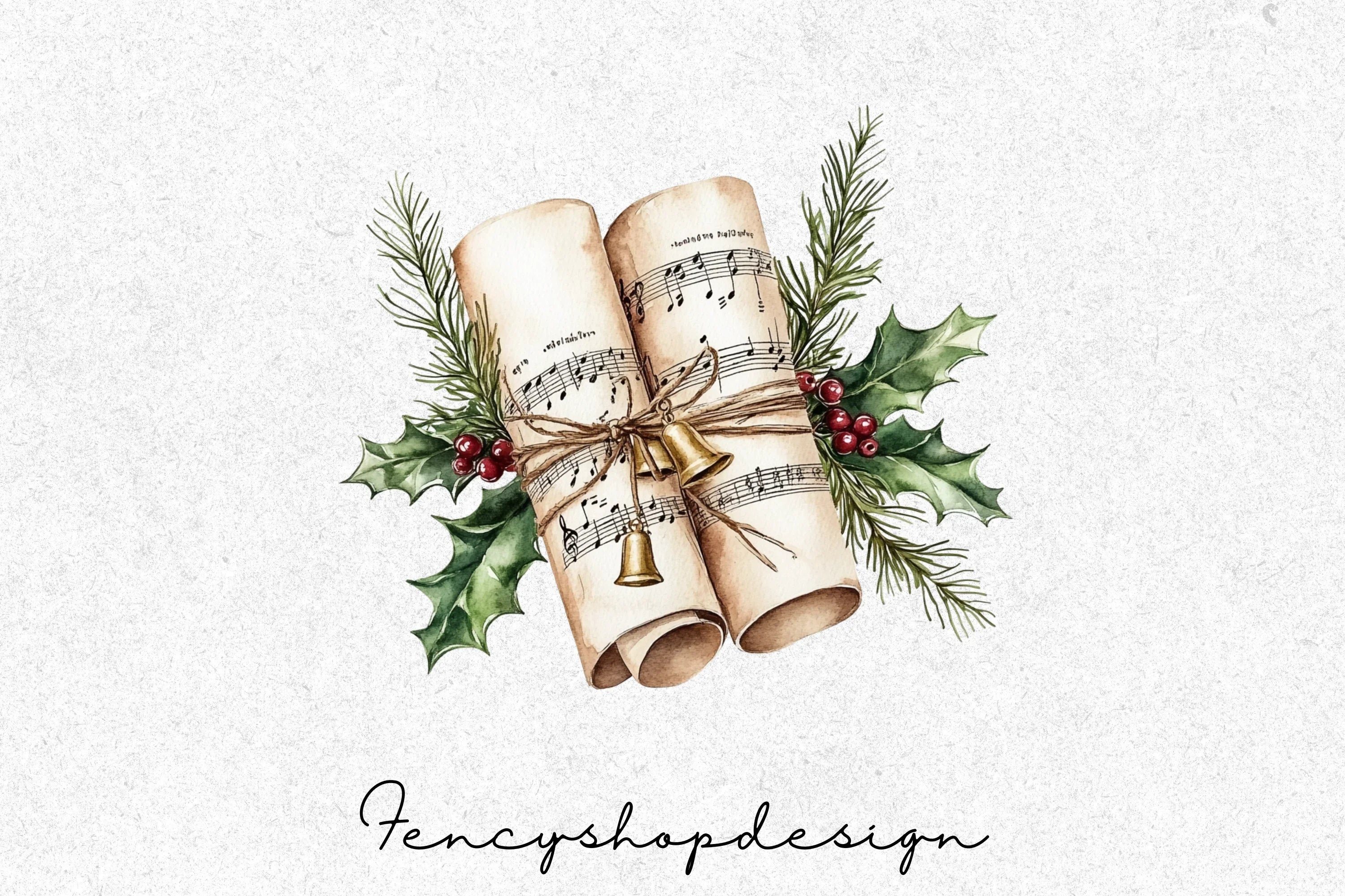 Christmas Carol Music Sheets Clipart Bundle