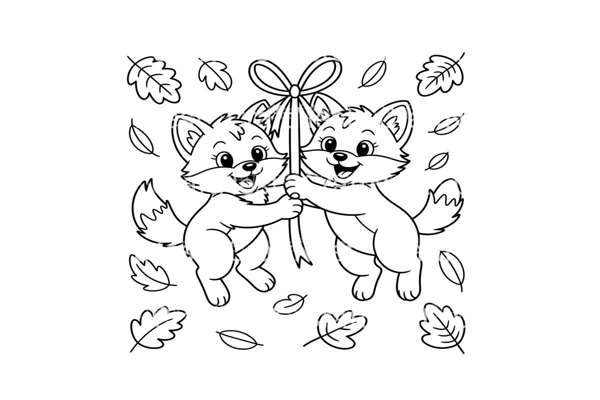 Cute Fox Family Autumn Coloring Books