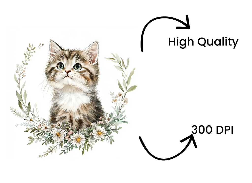 Cute Kitten Floral Wreath Clipart Bundle