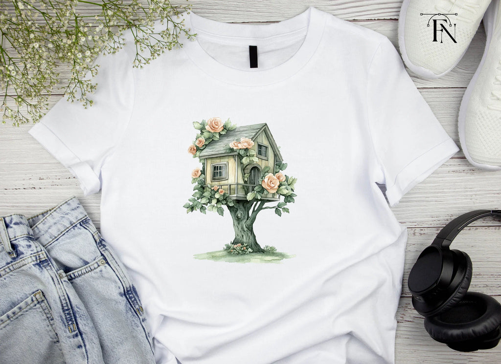 Charming Treehouse with Peach Roses Clipart Bundle