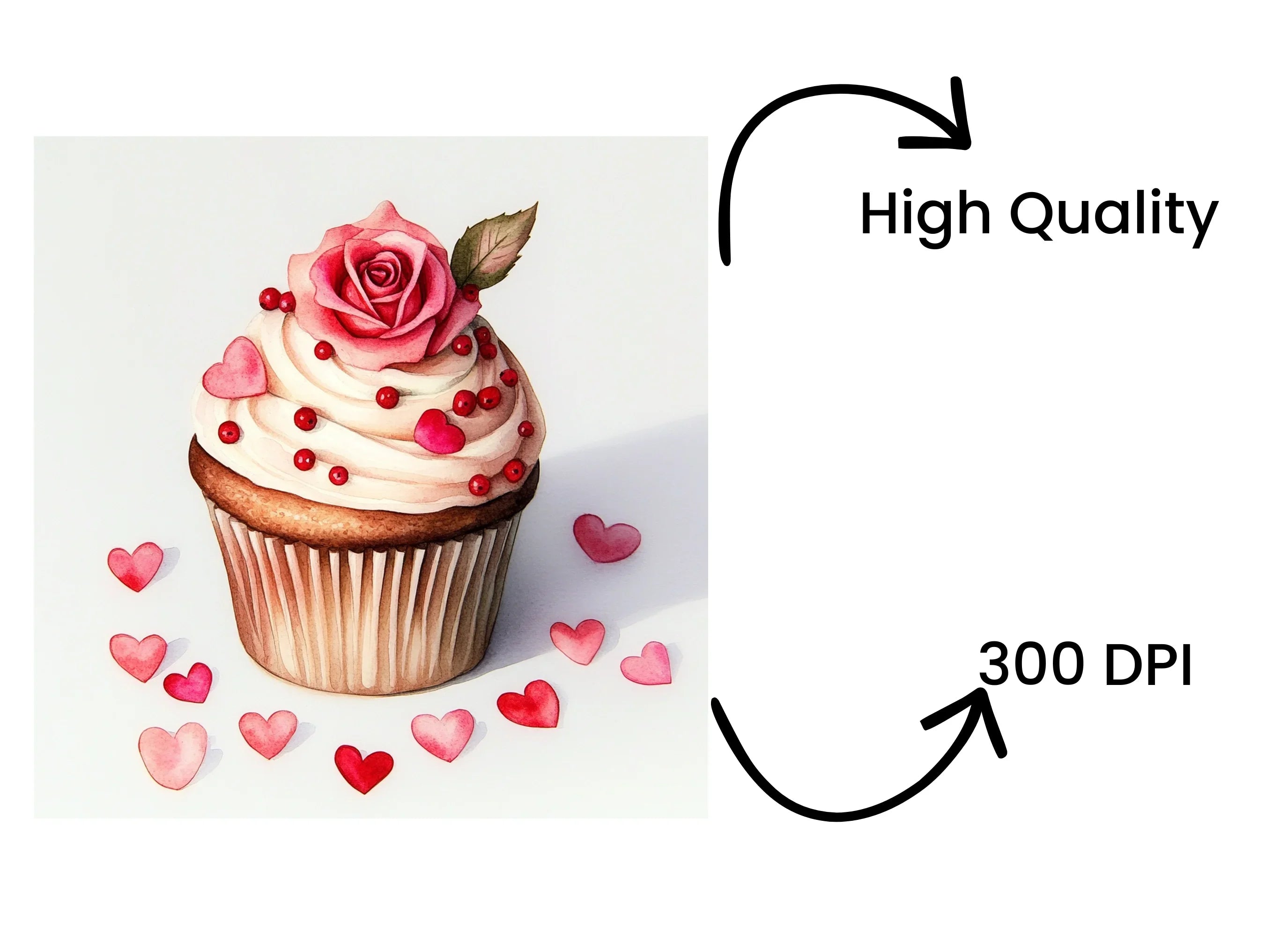 Romantic Rose Cupcake Clipart Bundle