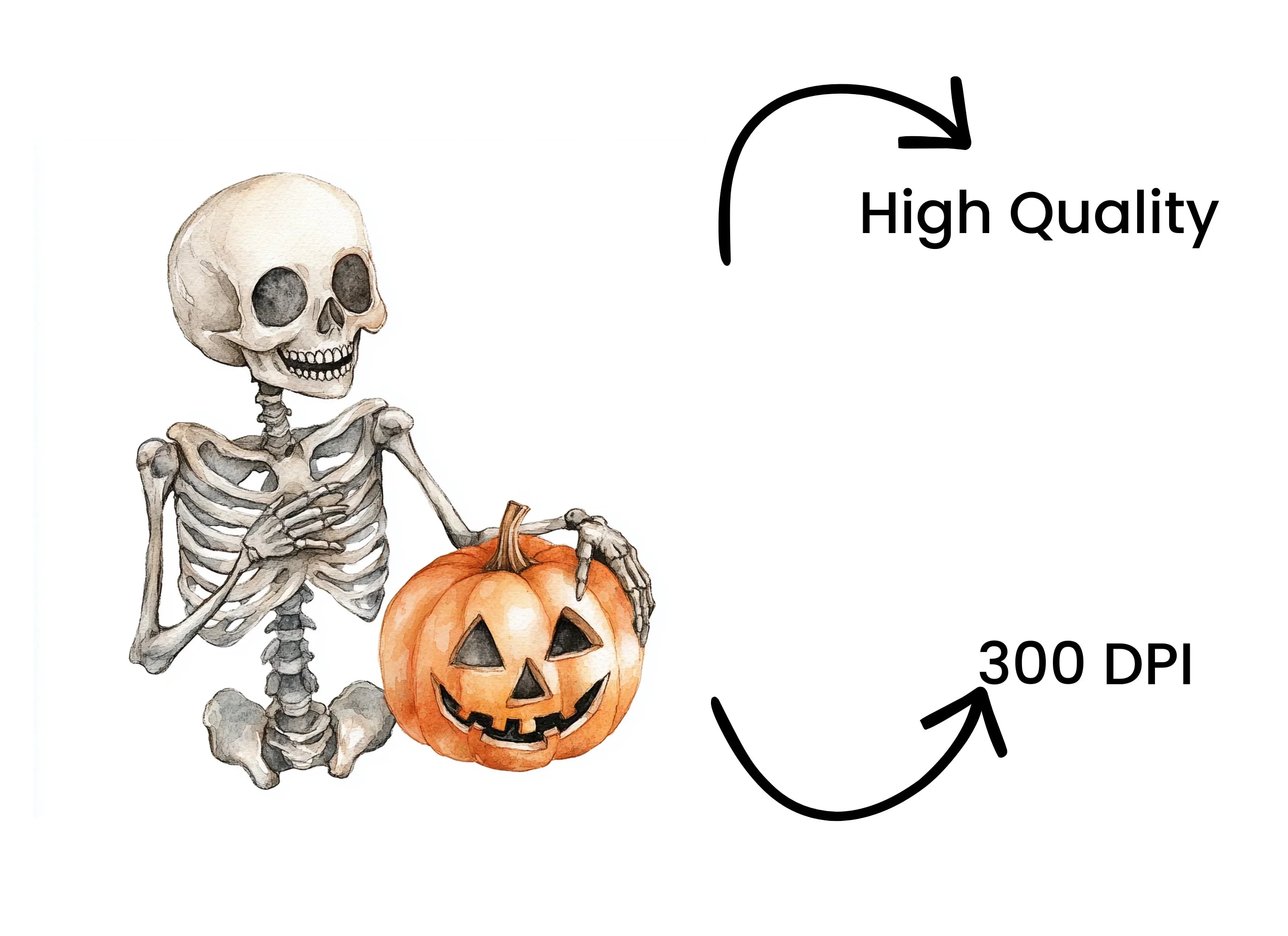 Cute Skeletons with Halloween Pumpkins Clipart Bundle