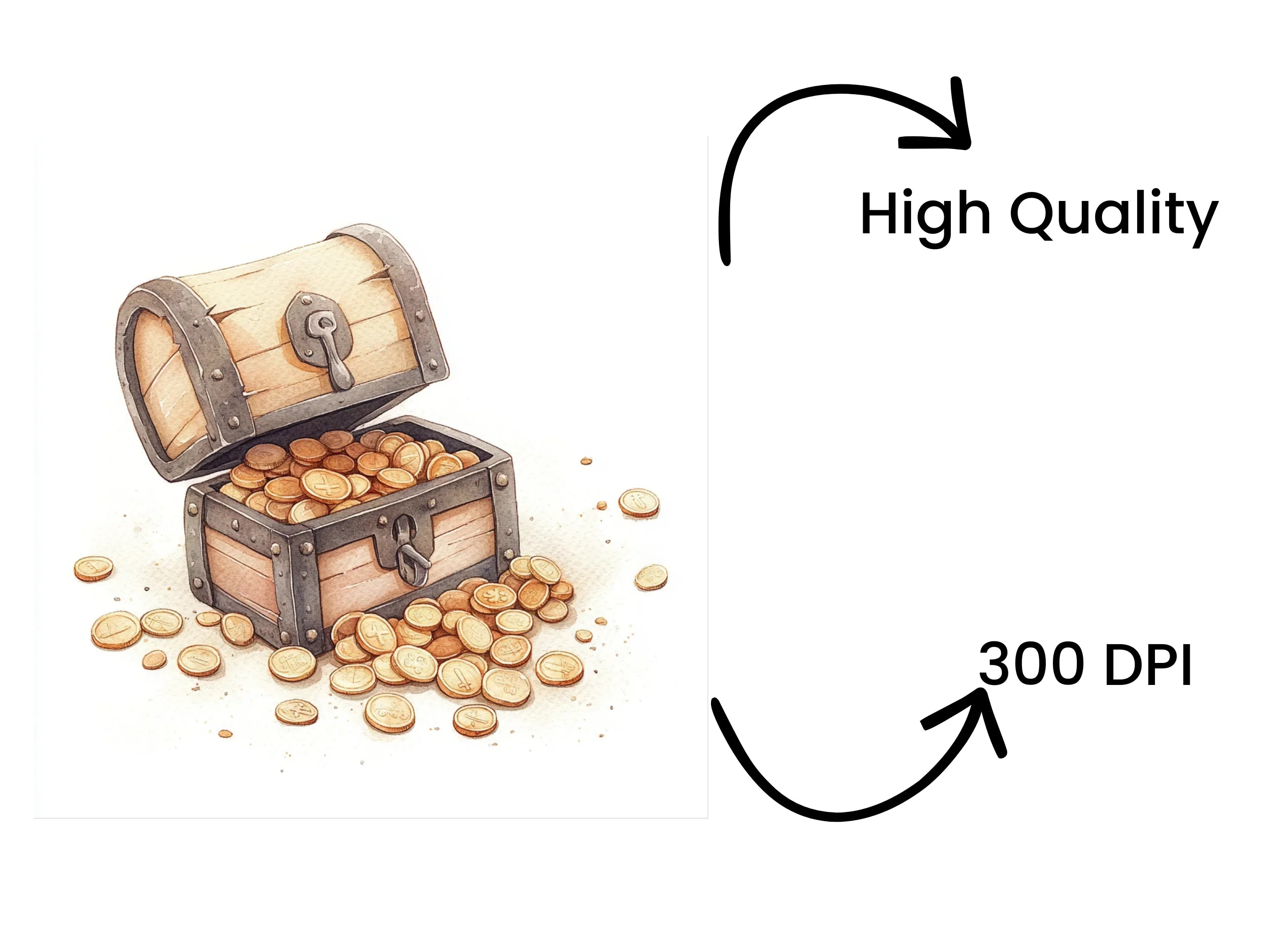 Wooden Treasure Chests with Gold Clipart Bundle